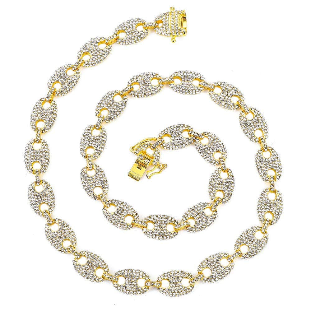 FW JewelryGold Mariner Cuban Link Chain for Men, Silver Iced Out Diamond Coffee-bean Cuban Link Chain Necklaces,Hip Hop Rapper Jewelry Chains 16-30 Inches