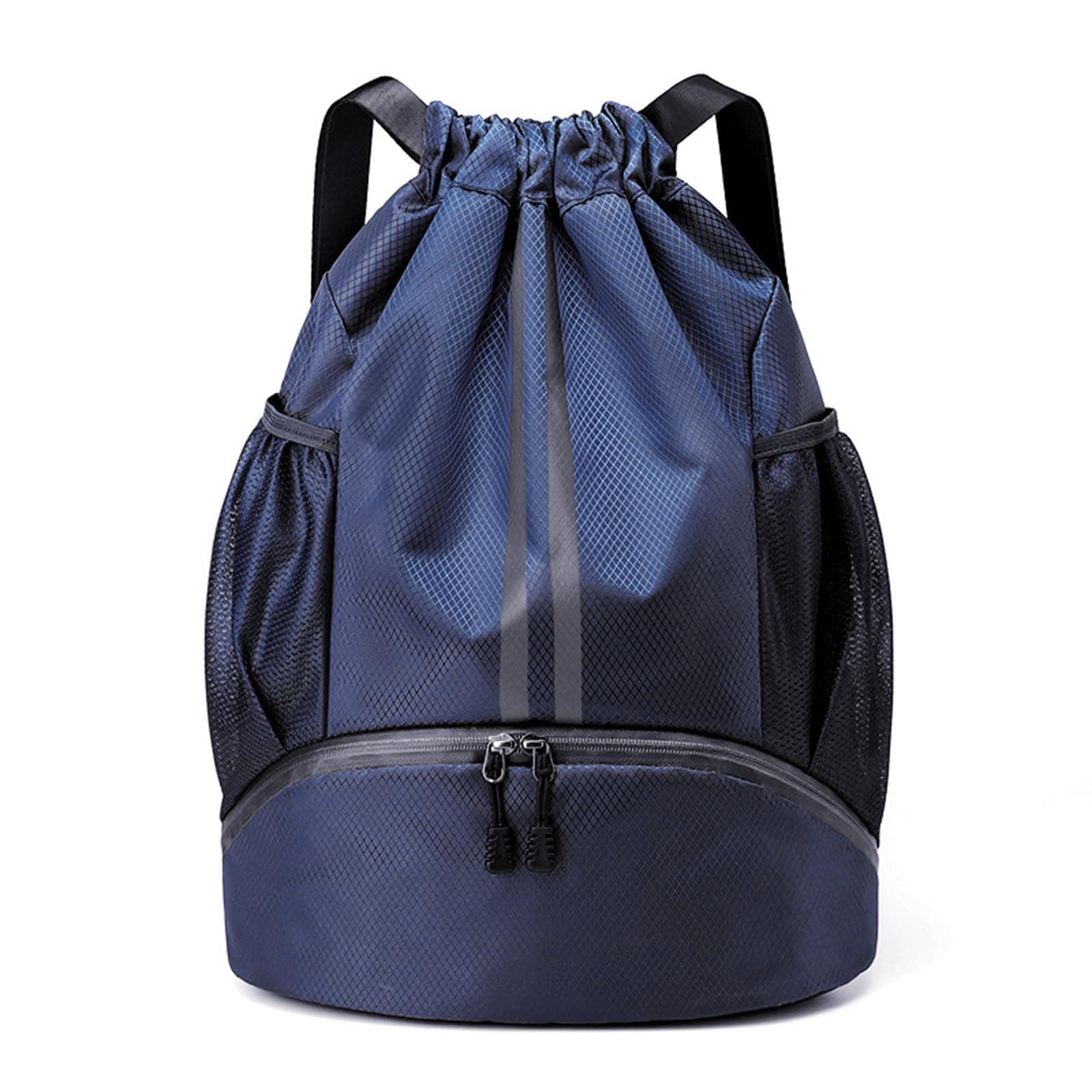 Hoedia Sports Drawstring Backpack - String Swim Gym Bag with Shoes Compartment and Wet Proof Pocket for Women/Men (Navy Blue)