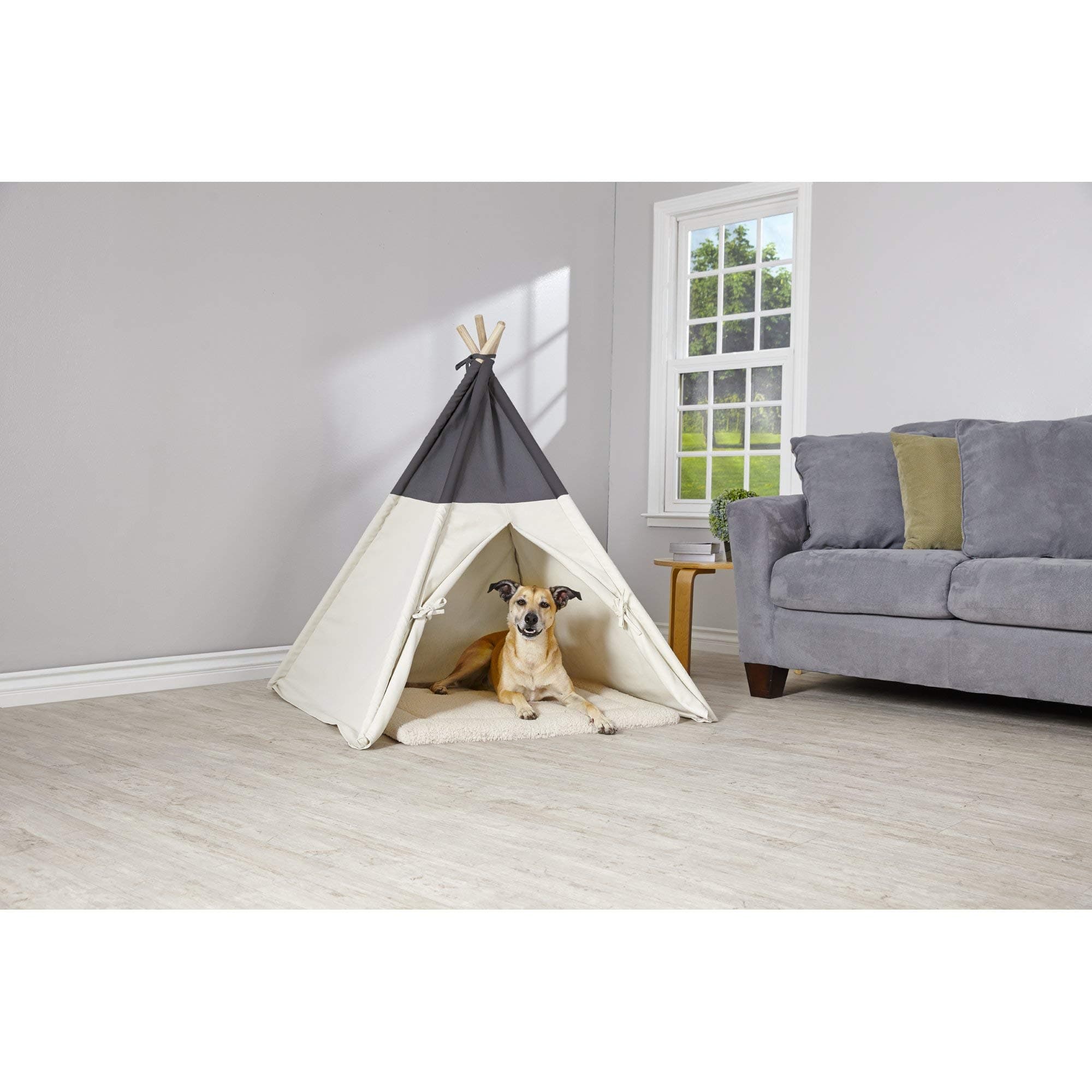 Harmony Grey and Khaki Canvas Pet Teepee, Medium, Brown