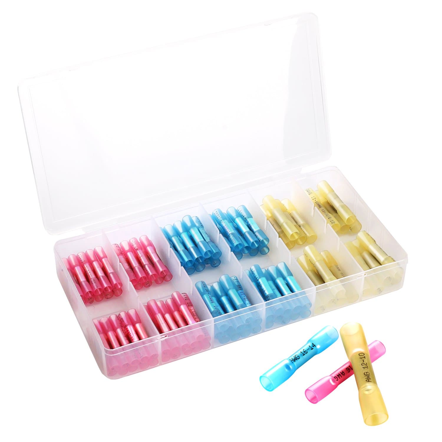 100pcs Heat Shrink Butt Connectors, Insulated Crimp Electrical Terminal Kits Waterproof Marine Automotive Wire Connectors