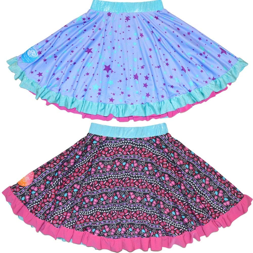 TwirlyGirl Pretty Skirts for Girls Reversible Cute Fun Ruffles Purple Flowers