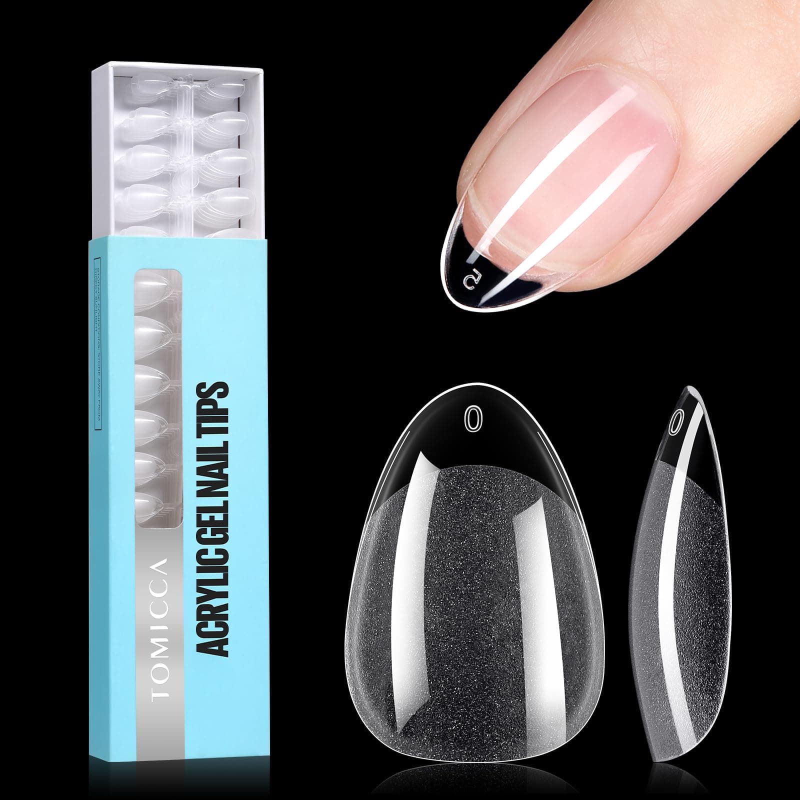 TOMICCA Almond Shaped Short Nail Tips - 192PCS Half Matte False Nails, No File Needed- Full Cover Fake Nail Tips, Clear Acrylic & Strong Tips for Press On Extension - 12 Sizes