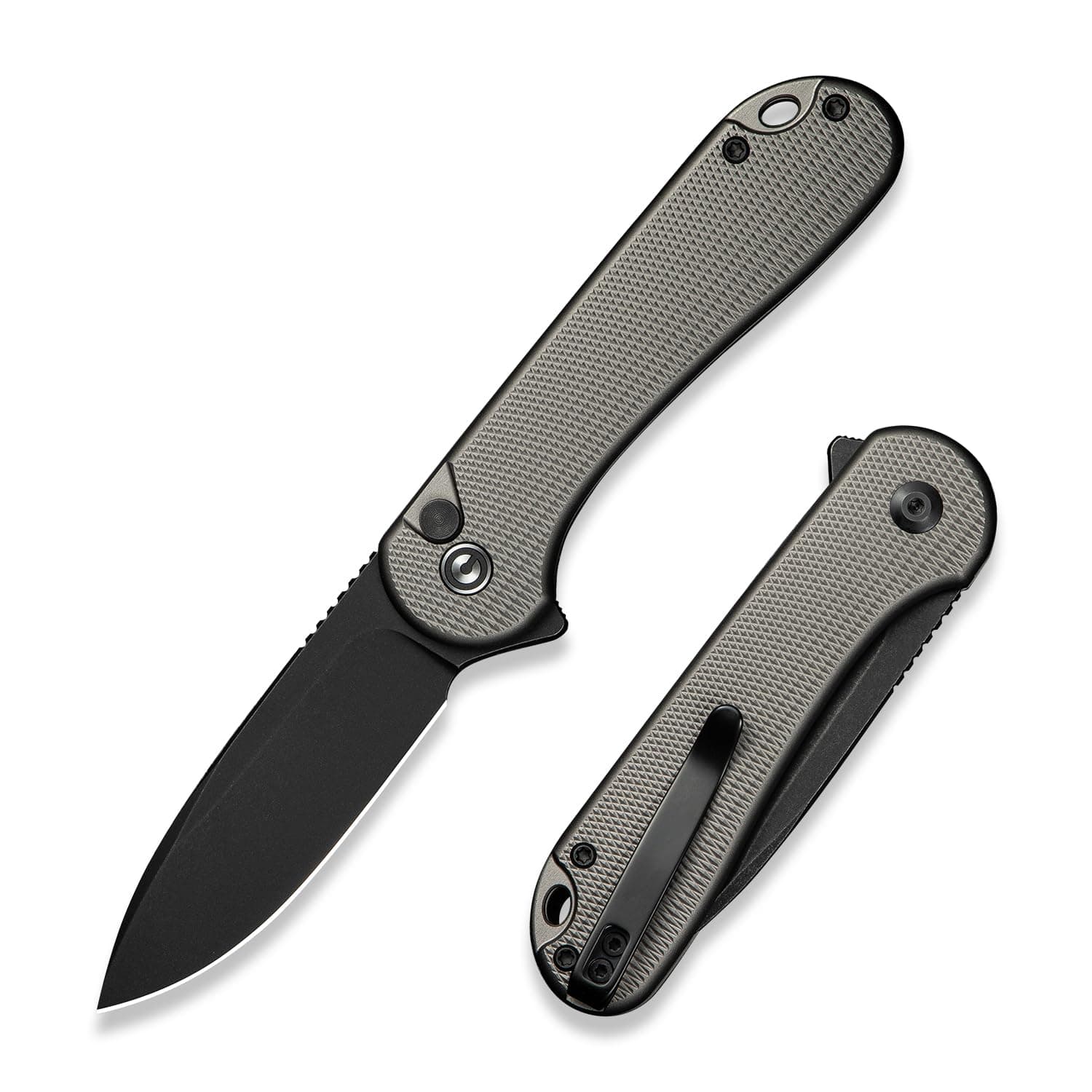 Elementum II Pocket Folding Knife, 2.96" Nitro-V Steel Blade Aluminum Handle Knife with Deep Carry Pocket Clip for EDC Camping Hiking Hunting C18062PD-1, Gray