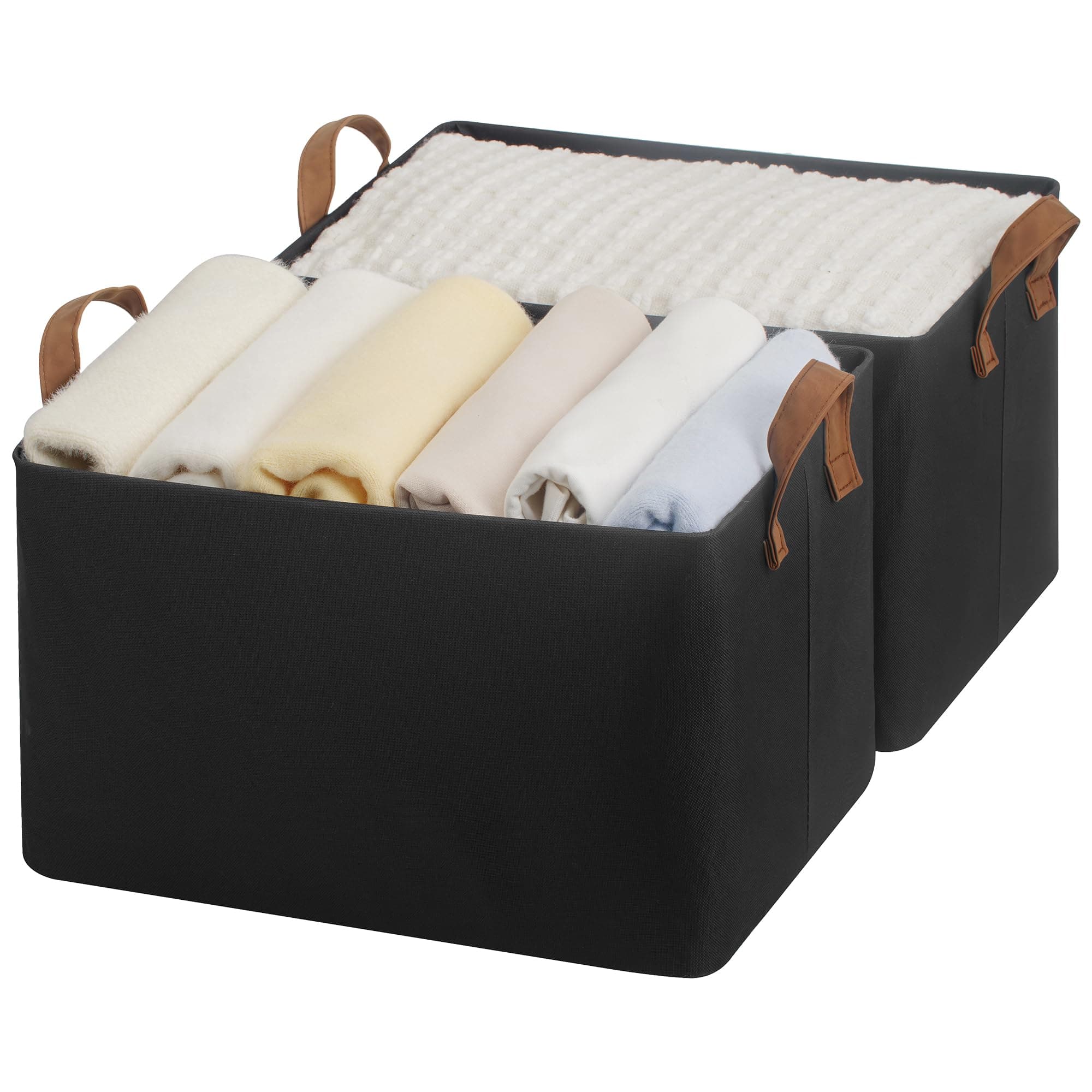 StorageWorks Storage Bins, Fabric Storage Bins for Shelves, Large Storage Baskets with Metal Frame, Closet Baskets and Bins with Handles, Black, 2-Pack