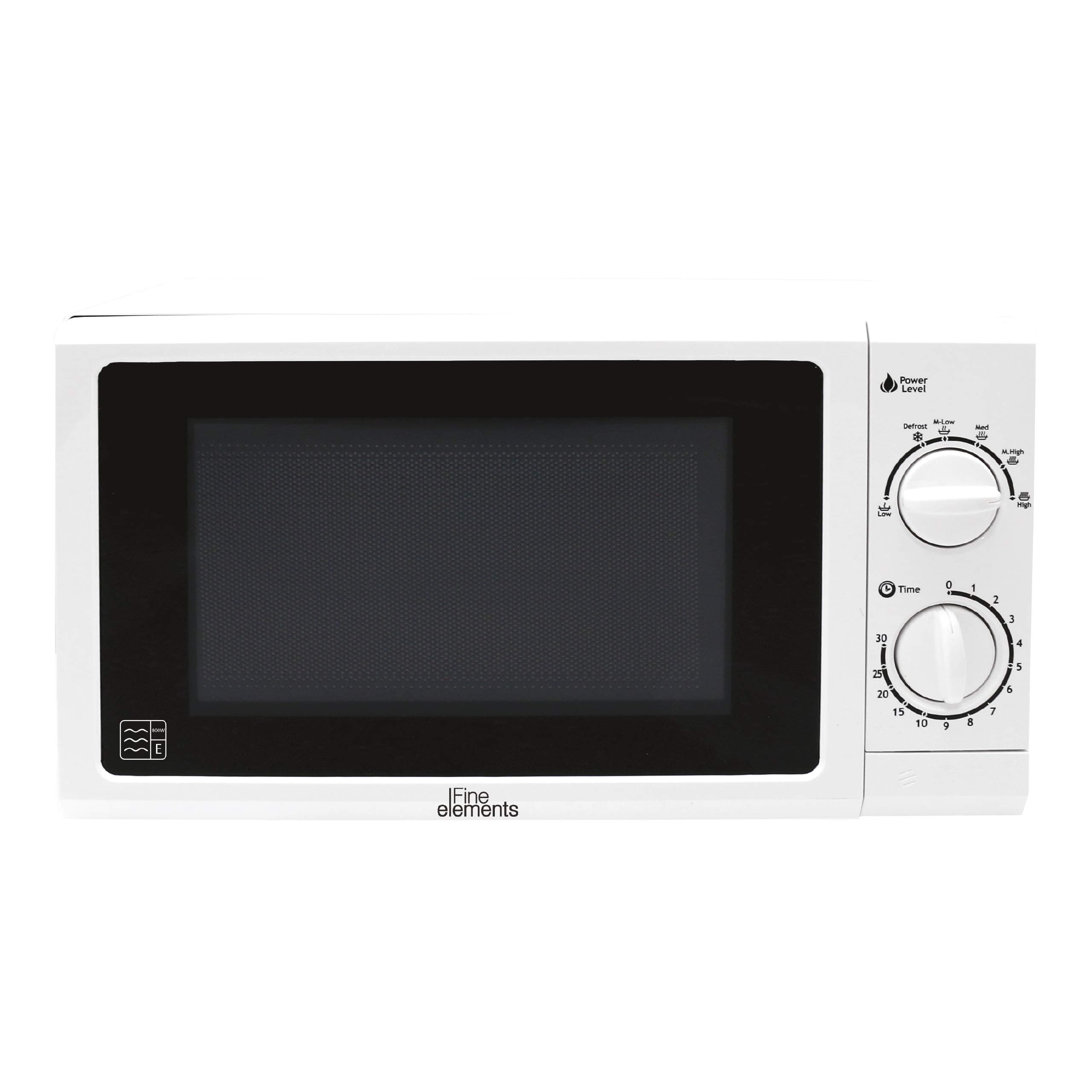 Fine Elements Manual Microwave with 5 Power Levels (800W Power) 20L Capacity and Plain Door Window with Painted Cavity, Speedy Defrost Function, Perfect for Home Kitchen - White [Energy Class E], SDA1771