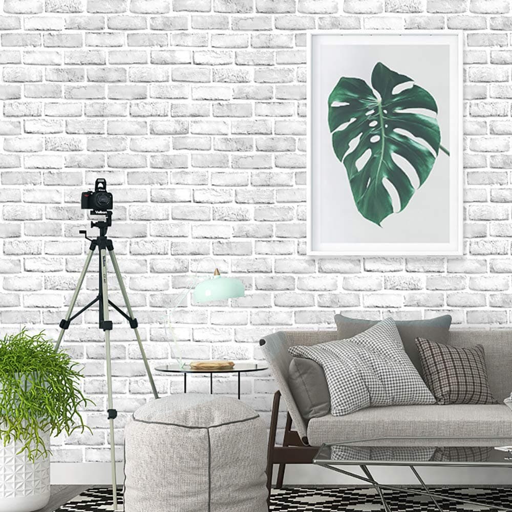 Cohoo Home Brick Wallpaper Peel and Stick Contact Paper 197inL 18inW Faux 3D Brick Contact Paper for Walls White Gray Grey Self Adhesive Removable Wallpaper Backsplash Bedroom Wall Sticky Waterproof