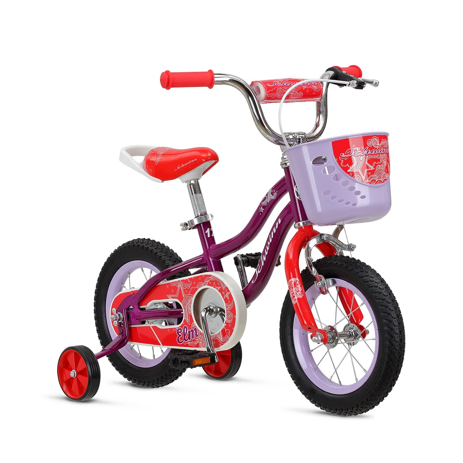 Schwinn Elm Girls Bike for Toddlers and Kids, 12, 14, 16, 18, 20 inch wheels for Ages 2 Years and Up, Pink, Purple or Teal, Balance or Training Wheels, Adjustable Seat
