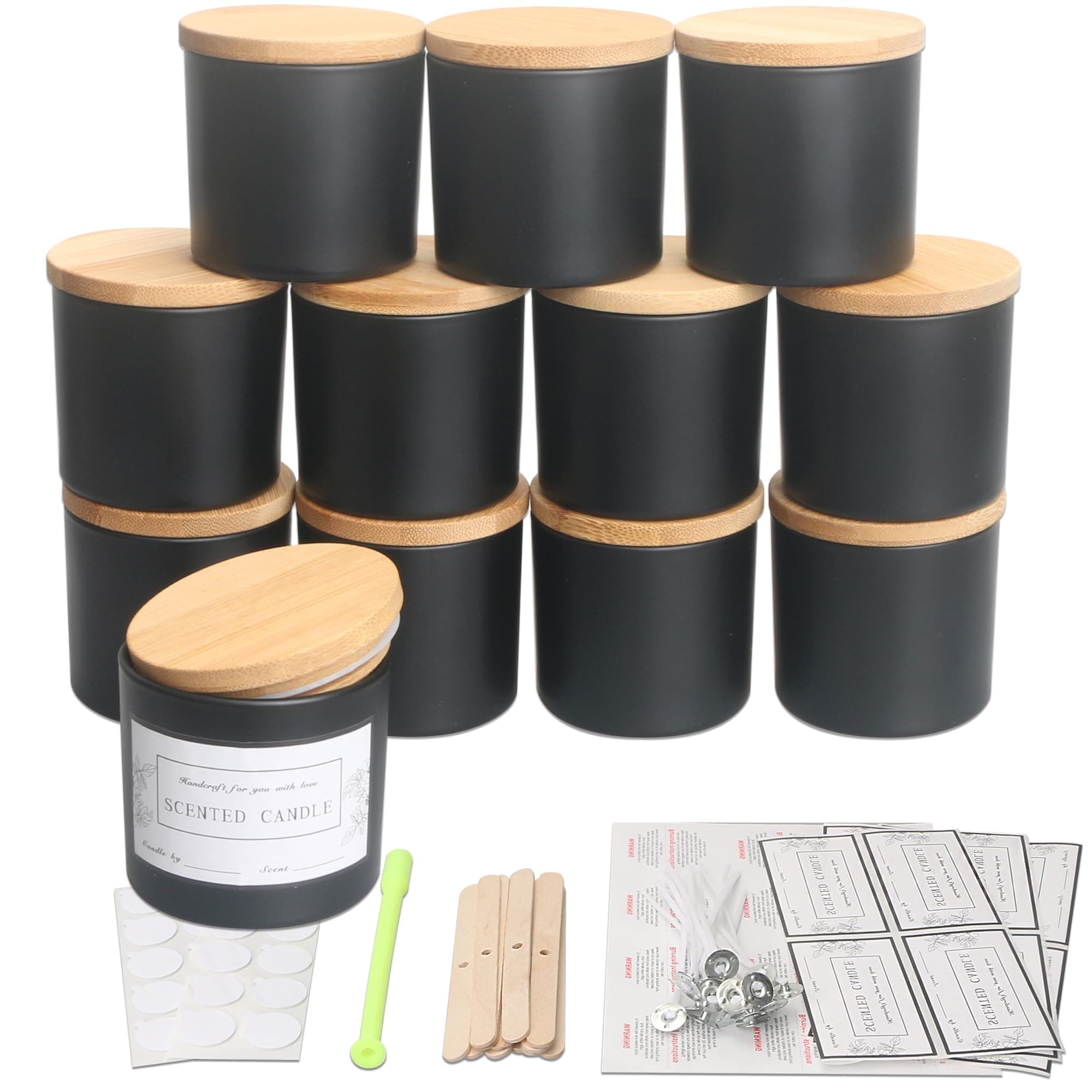 MILIVIXAY 12 Pack 4 OZ Matte Black Glass Candle Jars with Lids and Candle Making Kits - Bulk Small Empty Candle Jars for Making Candles - Spice, Powder Containers.
