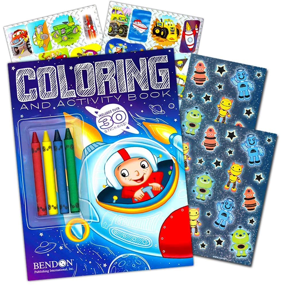 Outer Space Coloring Book Super Set Kids -- Coloring and Activity Book with Space Stickers and Jumbo Toddler Crayons