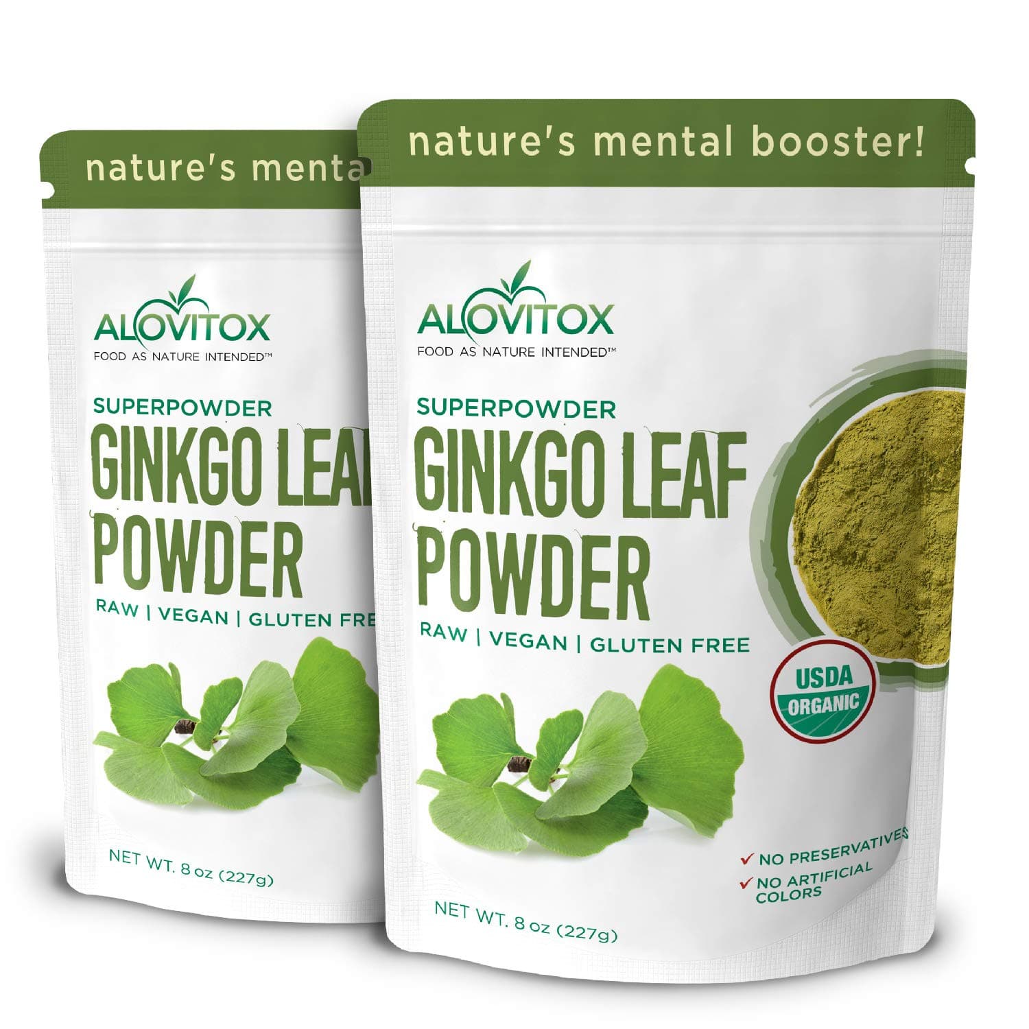 Alovitox Gluten-Free Ginkgo Biloba Leaf Powder, Super Food, Vegan, & Raw Mix with Smoothie & Shakes for a Balanced Diet 16 oz
