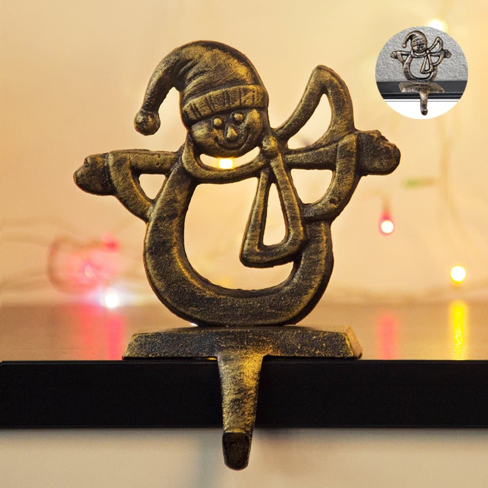 Fannybuy Christmas Stocking Holder Hangers Metal for Fireplace Mantle Free Standing Christmas Decorations Indoors Deer Snowman Sata Snowflake Xmas Decorations (Snowman)