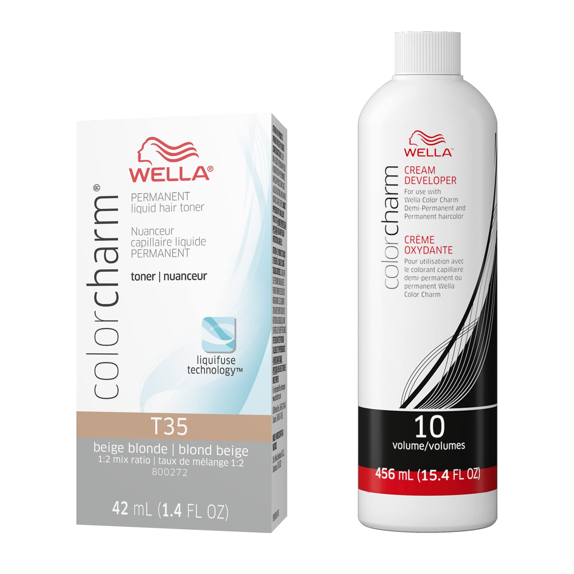 WELLA colorcharm Hair Toner, Neutralize Brass With Liquifuse Technology, T35 Beige Blonde + 10 Vol. Developer