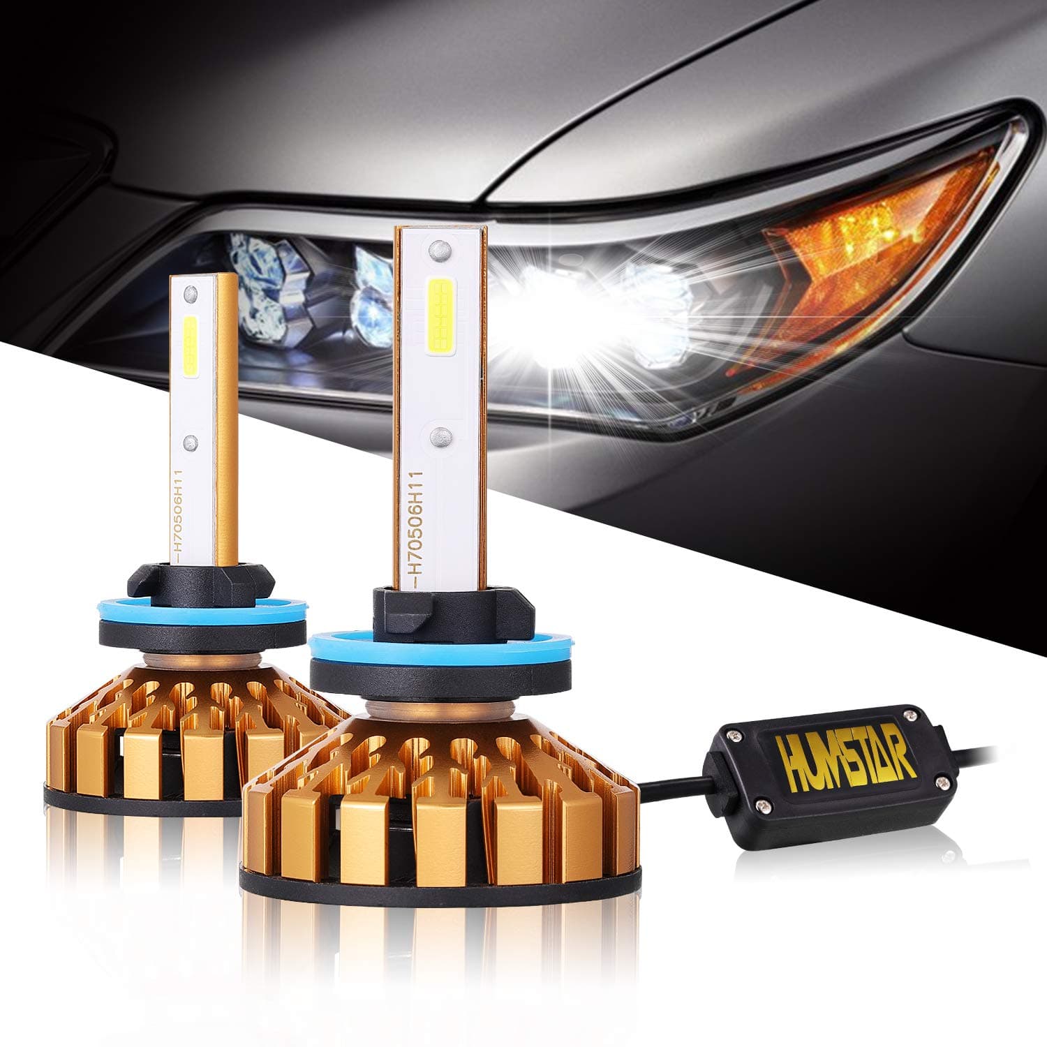 HUMSTAR 880 Led Fog Light Bulb, Mini Design 8000LM 6000K 60W CSP Chips with Anti Flickering Decoder 885 893 899 LED Headlight Conversion Kit, Halogen Headlights Replacement Cool White - 2Ys Warranty