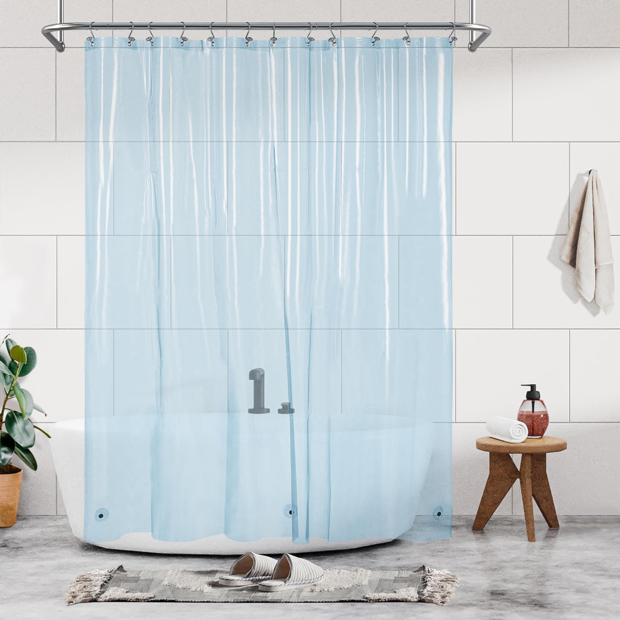 Barossa Design Shower Curtain Liner - Premium Clear Light Blue PEVA Shower Liner with 3 Magnets and Metal Grommets, Waterproof Lightweight Standard Size Bathroom Curtains - Translucent Light Blue