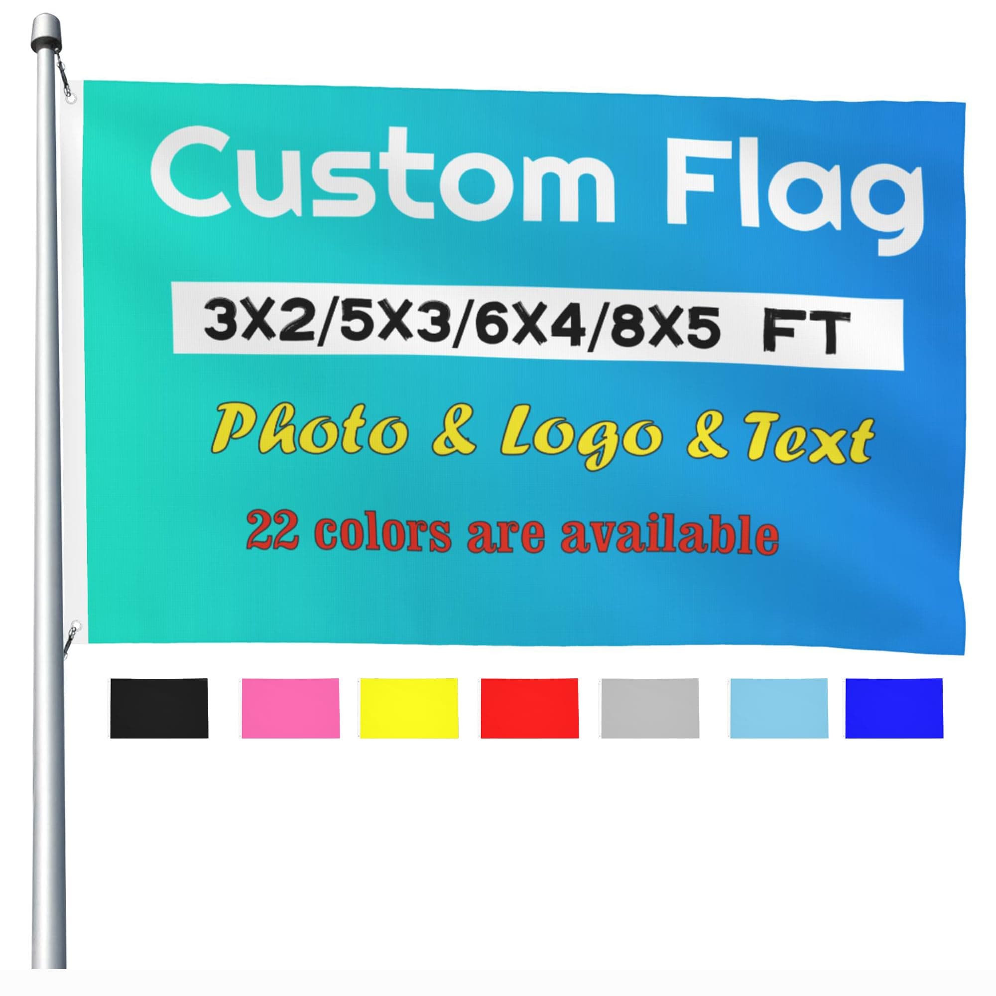 Personalised Flags, Custom Flag 3ftx2ft / 5ftx3ft / 6ftx4ft / 8ftx5ft with Eyelets, Customised Photo Banner with Picture/Logo/Text, Design Your Own Festival Team Garden Birthday Outdoor Sign