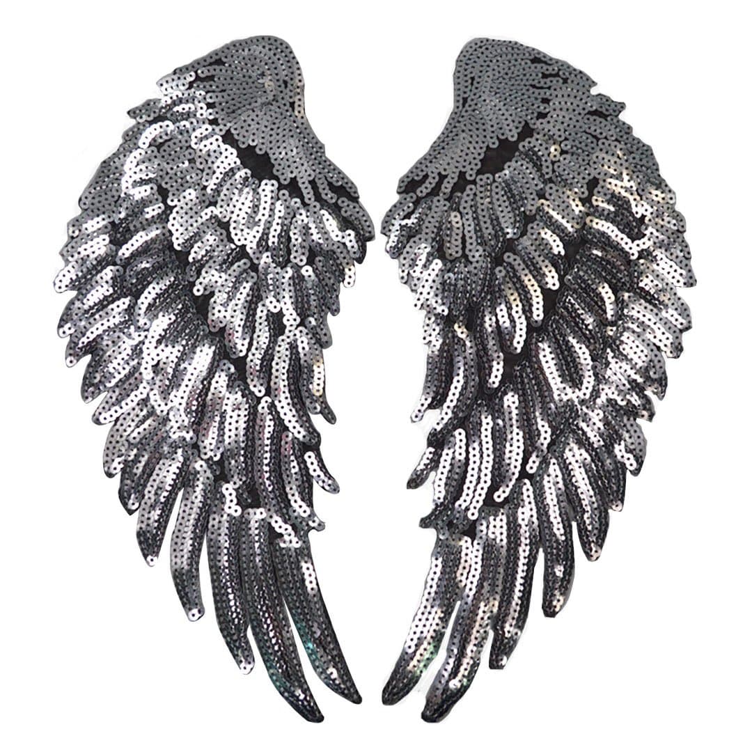 1Pair Sequins Wing Iron-on Patch Embroidered Clothes DIY Applique 12.6 * 5.7in Silver