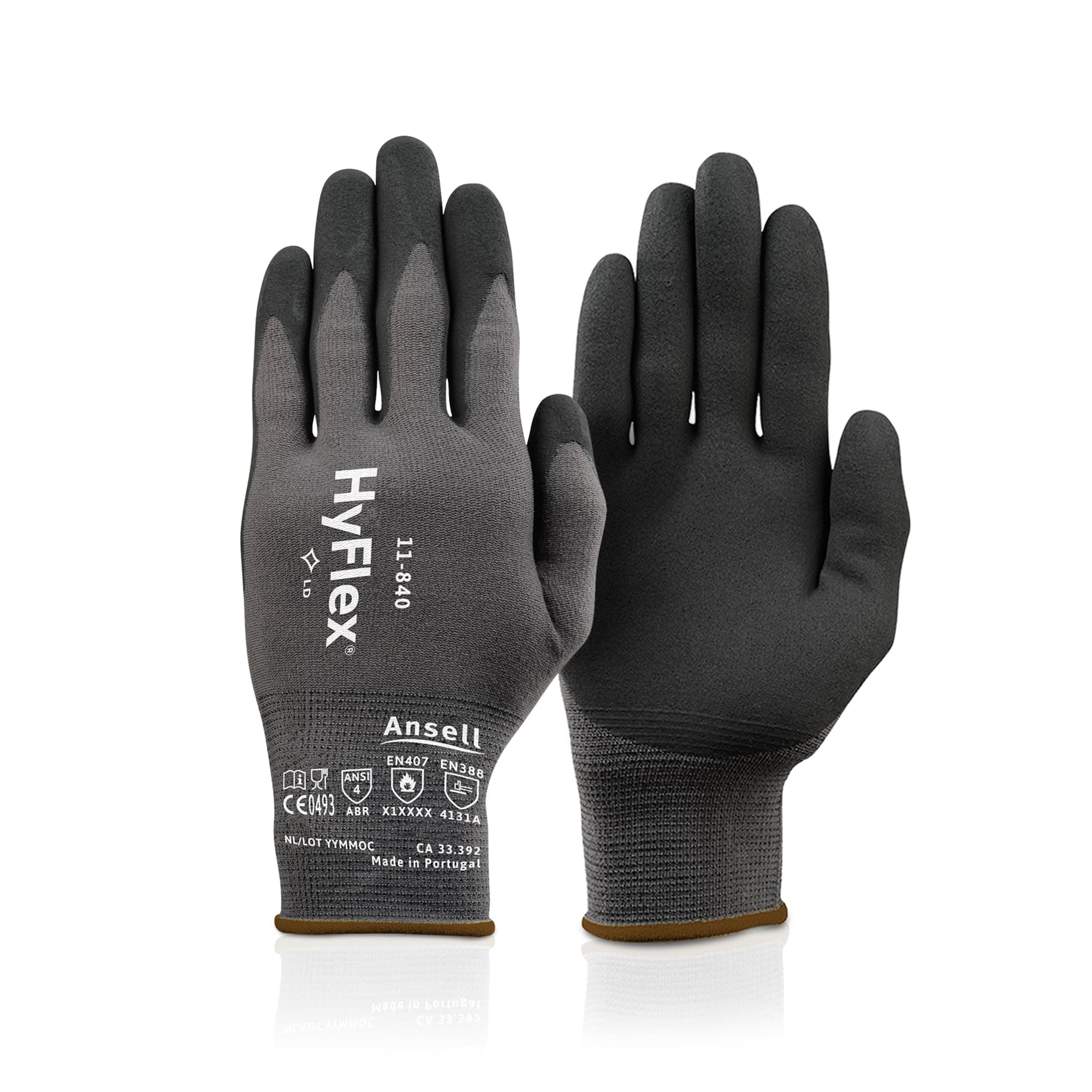 11-840 Ergonomic Abrasion-Resistant Nylon Spandex Nitrile Coated Industrial Gloves for Automotive, Fabrication, Utilities - Med (8), Black (1 Pair)