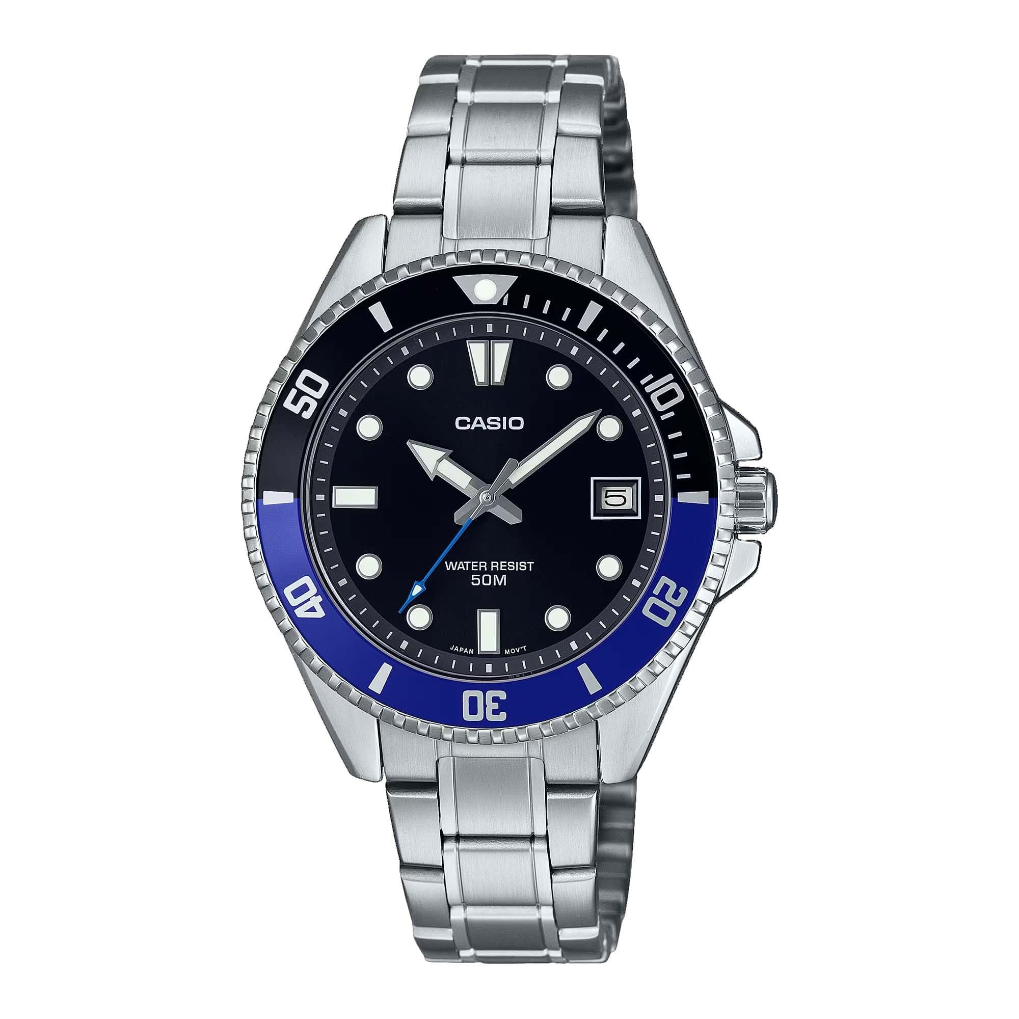 Casio MDV10D-1A2V Unisex Dive Inspired 38 mm Stainless Steel Black Dial Sports Watch (Black/Blue)