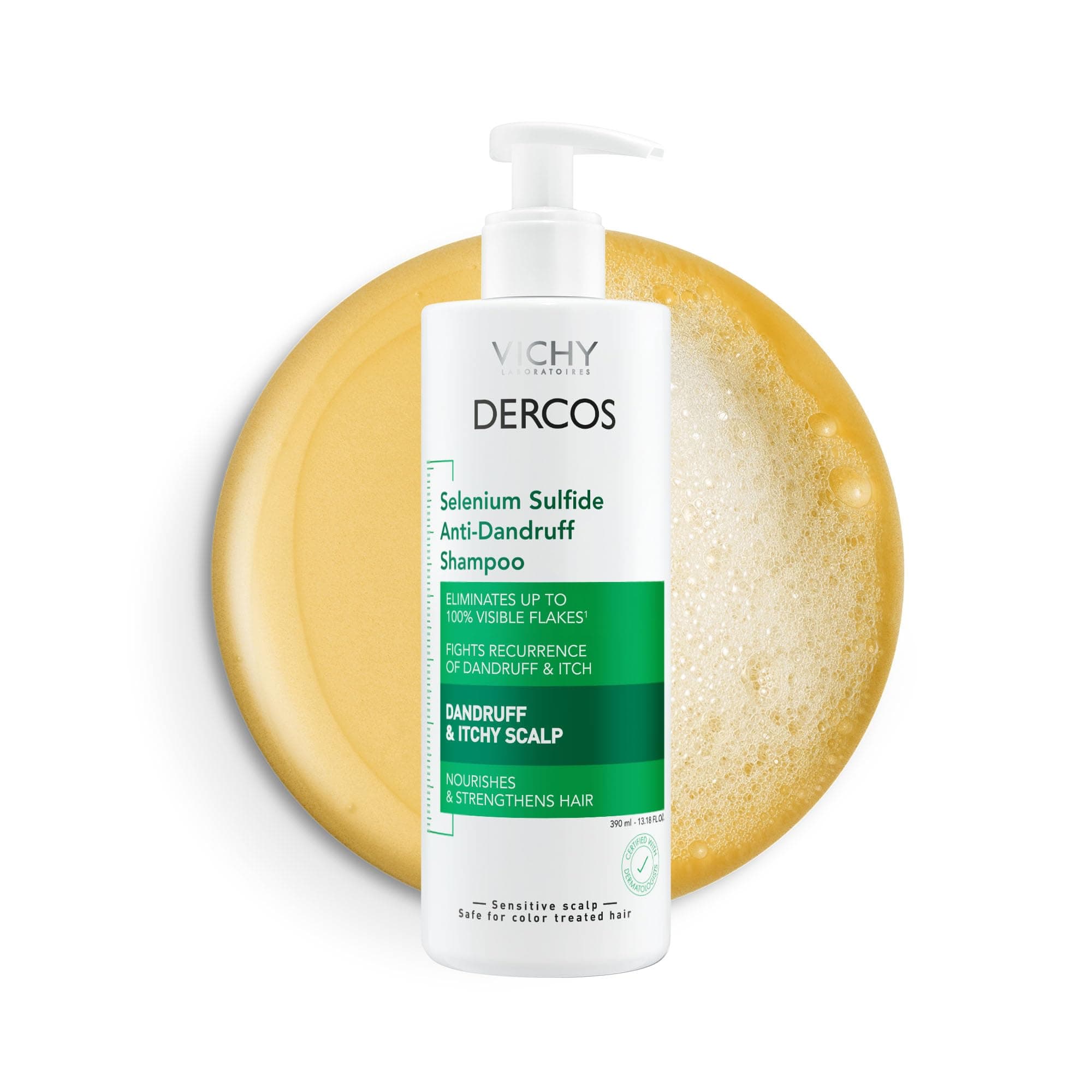 Dercos Selenium Sulfide Anti-Dandruff Shampoo - Eliminates Flakes & Fights Recurring Dandruff, Itchy Scalp Treatment for Mild to Severe Cases - Color Safe, 13.5 Fl Oz