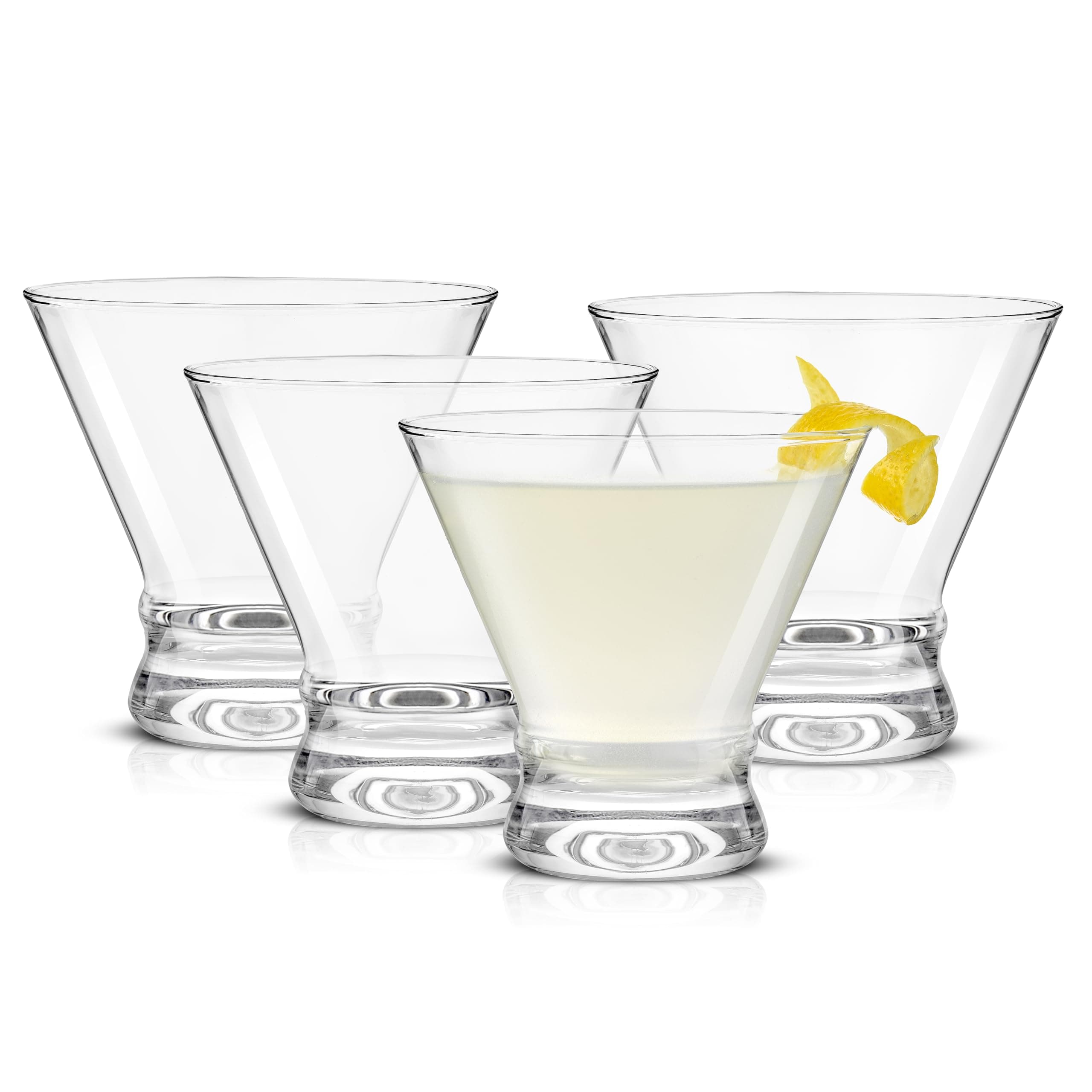 JoyJolt Afina Stemless Martini Glasses Set of 4, 8.5oz Liquor Drinking Glasses for Cocktail and Margarita, Bar Glass Cups, Glass Dessert Cups