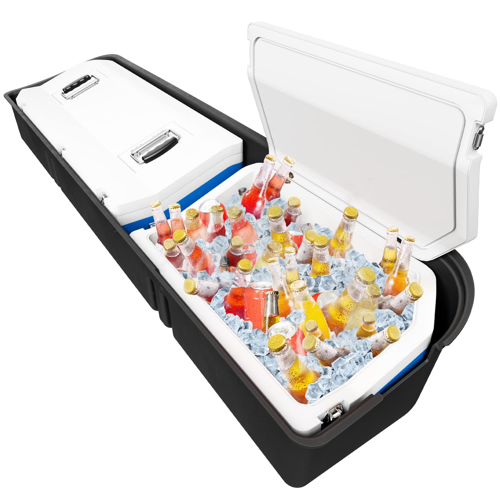 oEdRo Under Seat Storage Insulated Box Compatible with 2015-2021 Ford F150| 2017-2020 F-250/F-350/F-450/F-550 Super Duty| SuperCrew & Crew Cab Black Cooler Storage (Excl. Super Cab)