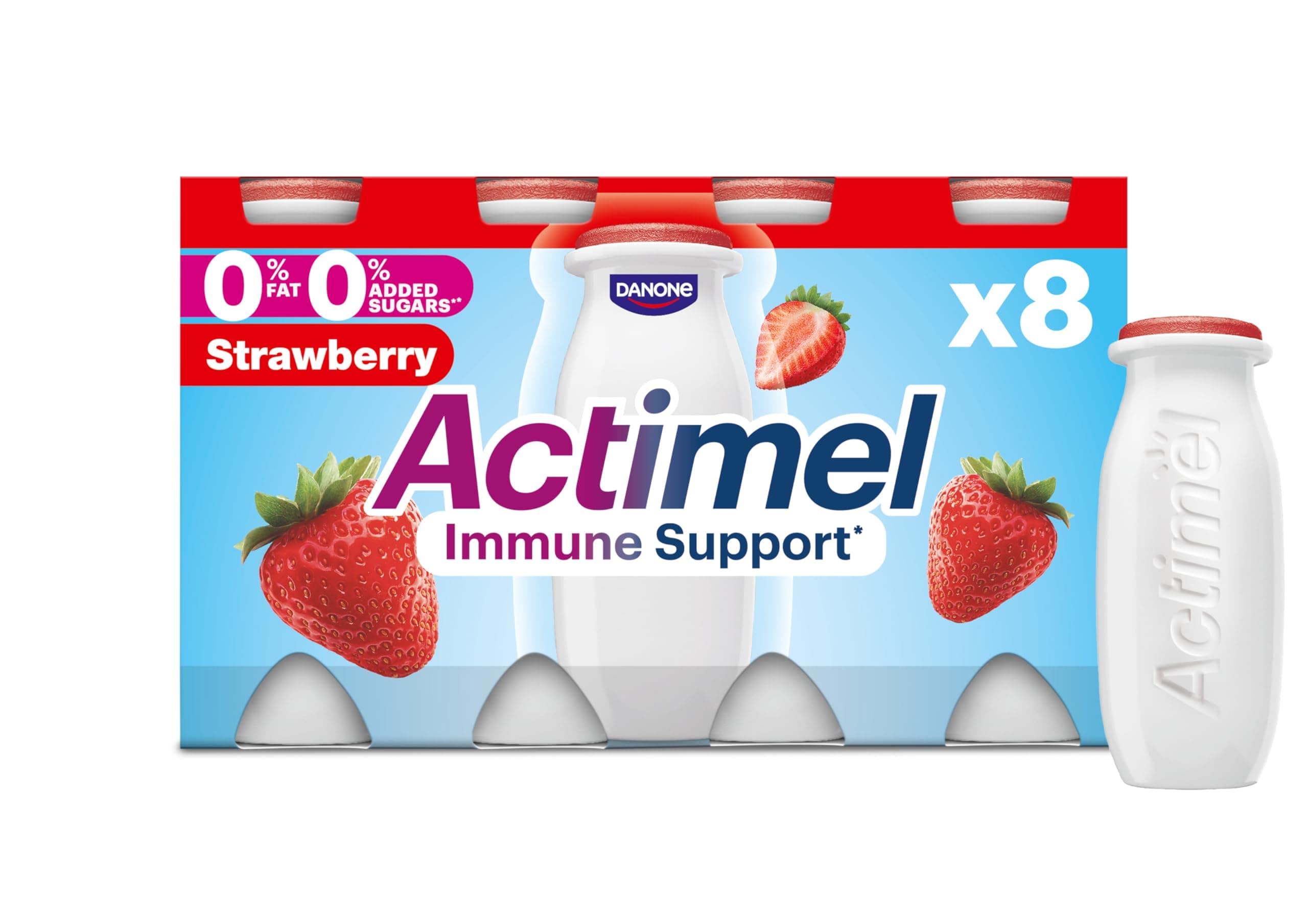 Actimel Strawberry 0% Fat and No Added Sugar Yoghurt Drink , 8x100g