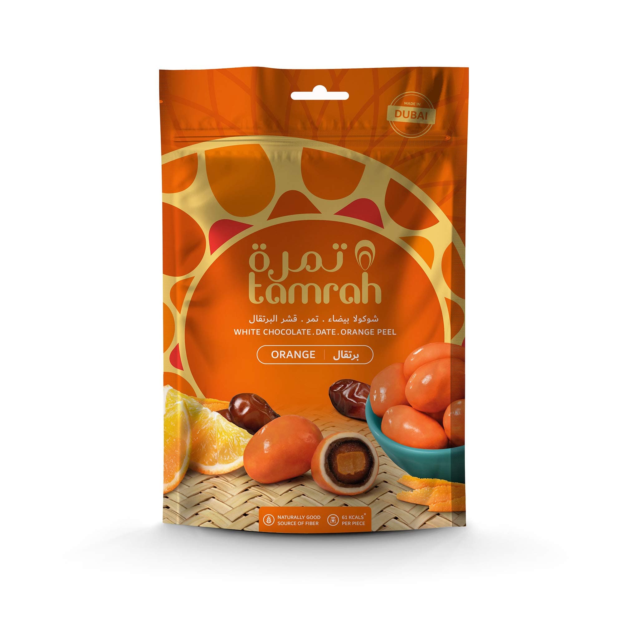 Orange Chocolate Zipper Bag, 100g | Exquisite Date & Chocolate Combo with Almond Center | Irresistible Orange Flavor Snack | Luxurious Treat for Gifting, Sharing & Special Occasions
