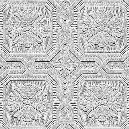 Manhattan Comfort Nathan Series Vinyl Textured Paintable Squares Design Large Wallpaper Roll, 21" W x 33' L, White