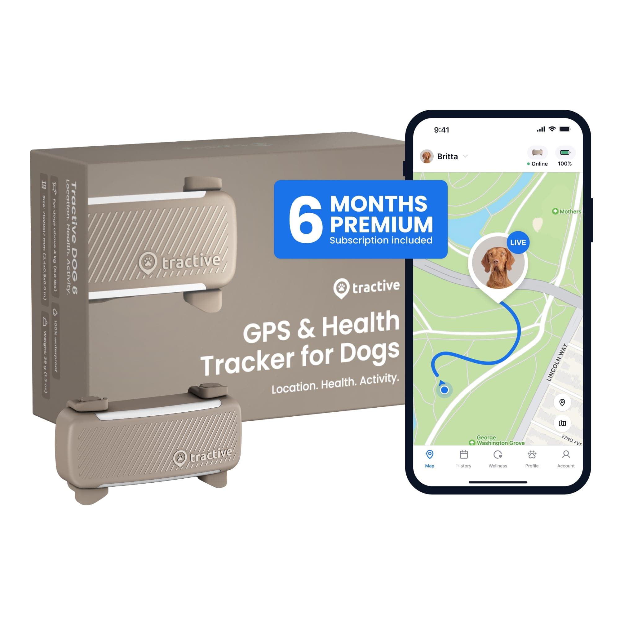 Tractive GPS ドッグトラッカー (2025年リリース 6か月無料サブスクリプション付き) | リアルタイムペット位置トラッカー | 健康&ウェルネスアラート | 犬用バーチャルフェンス | 樹皮モニタリング (ブラウン)