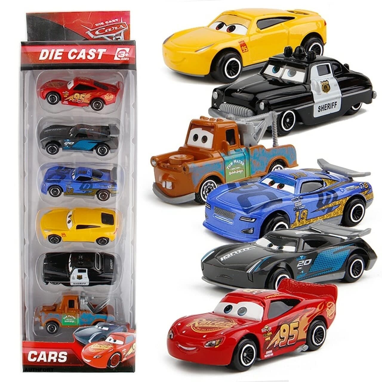 New 6pcs Deesney Pixar Cars Lighting McQueen Mater Diecast Cars Kid Toy Set Playset(Multicolor)