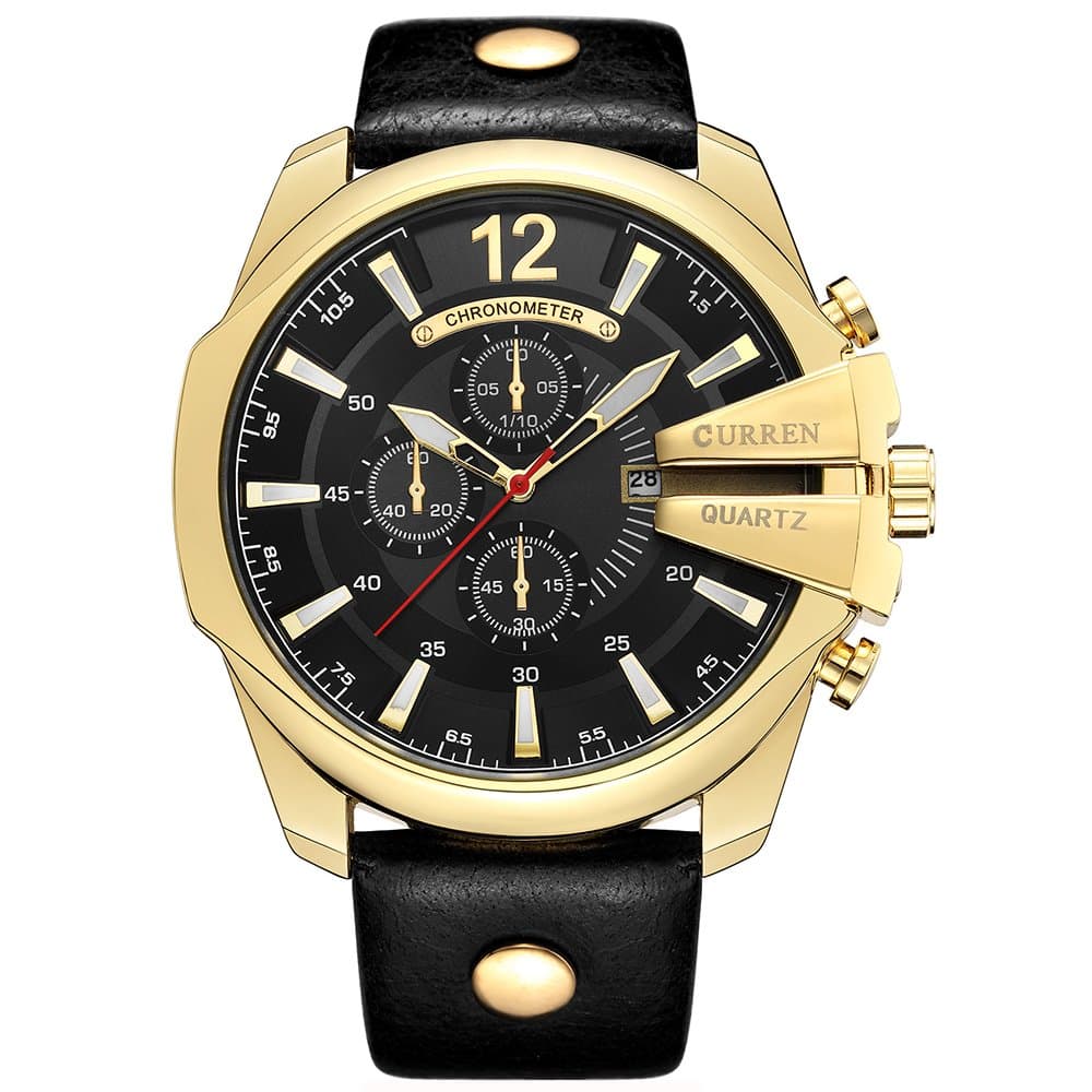 Men Watches Luxury Date Gold Male Fashion Leather Strap Outdoor Casual Sport Wristwatch with Big Dial