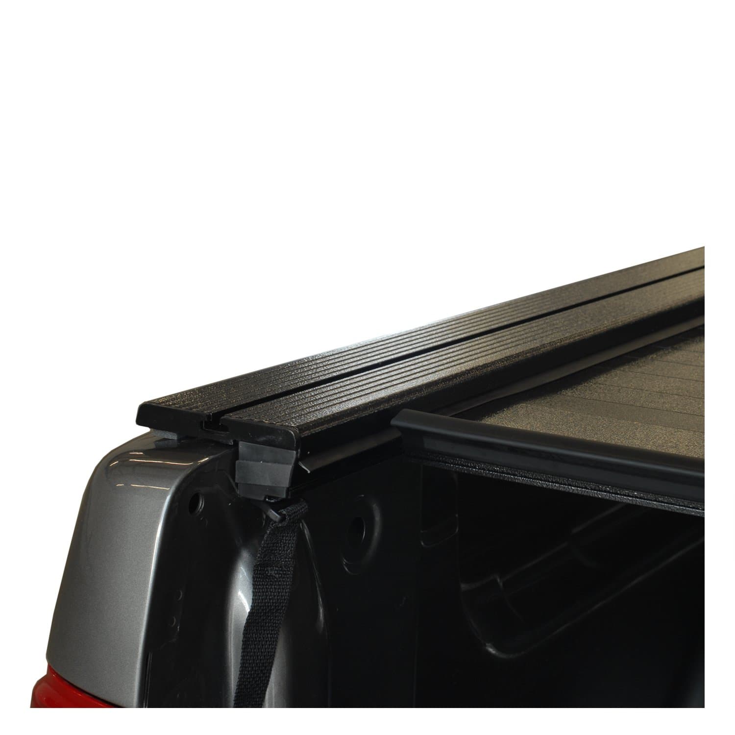 Pace Edwards BEC9636 Bedlocker w/Explorer Series Rails Tonneau Cover Kit Incl. Canister/Rails Powder Coated Aluminum Interlocked Panels Electric Retractable Black Without Cargo Channel System Bedlocker w/Explorer Series Rails Tonneau Cover Kit