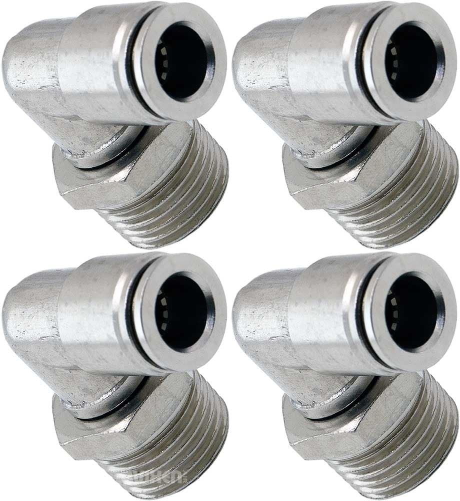 Vixen Air1/2" NPT Male to Push to Connect (PTC) for 3/8" OD Hose Swivel Elbow - Bundle of Four Fittings VXA2123-4