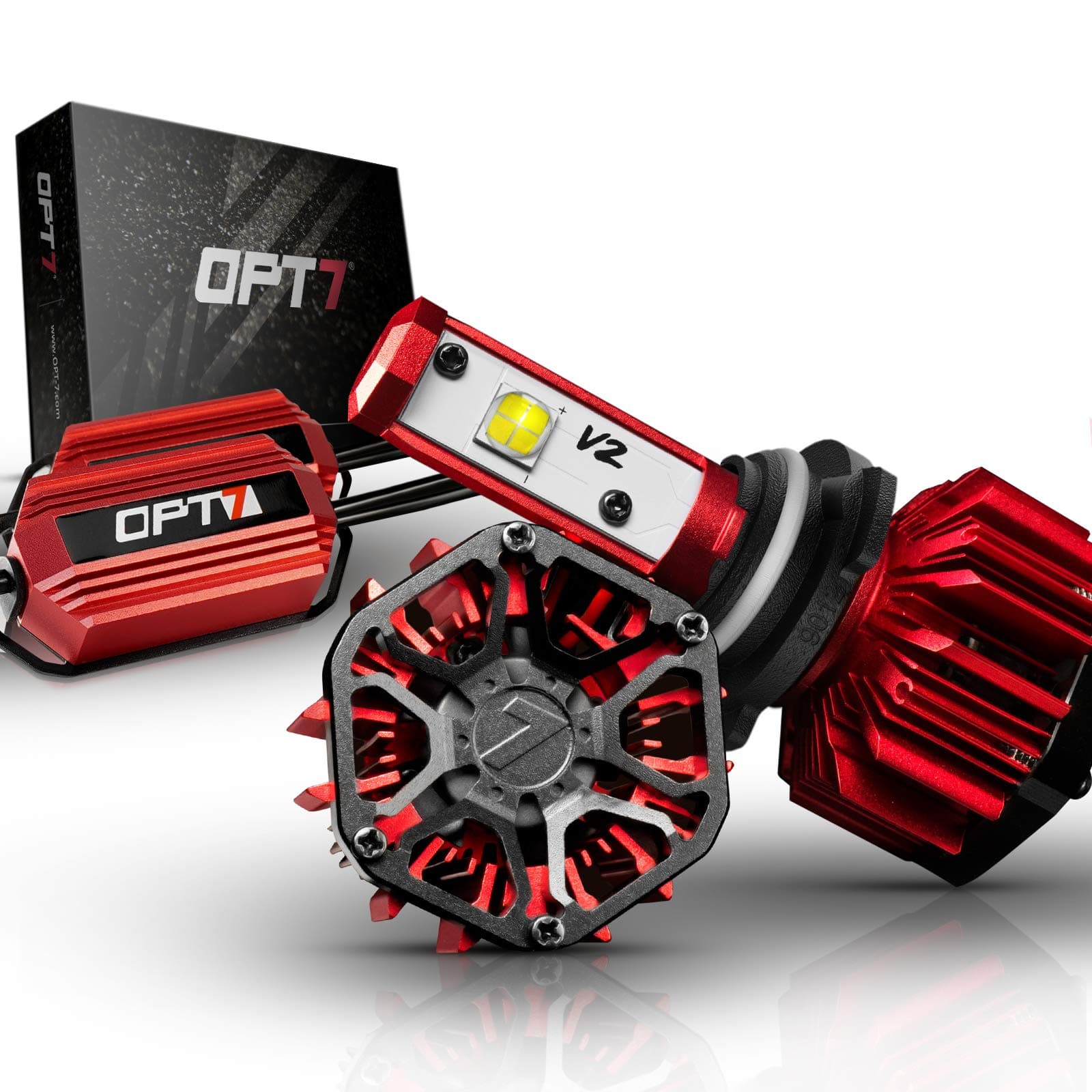 OPT7 FluxBeam 9012 LED Headlight Kit w/Clear ARC-LENS Beam Bulbs - 130w 11,000Lm 5K OEM Bright White CREE - 2 Yr Warranty