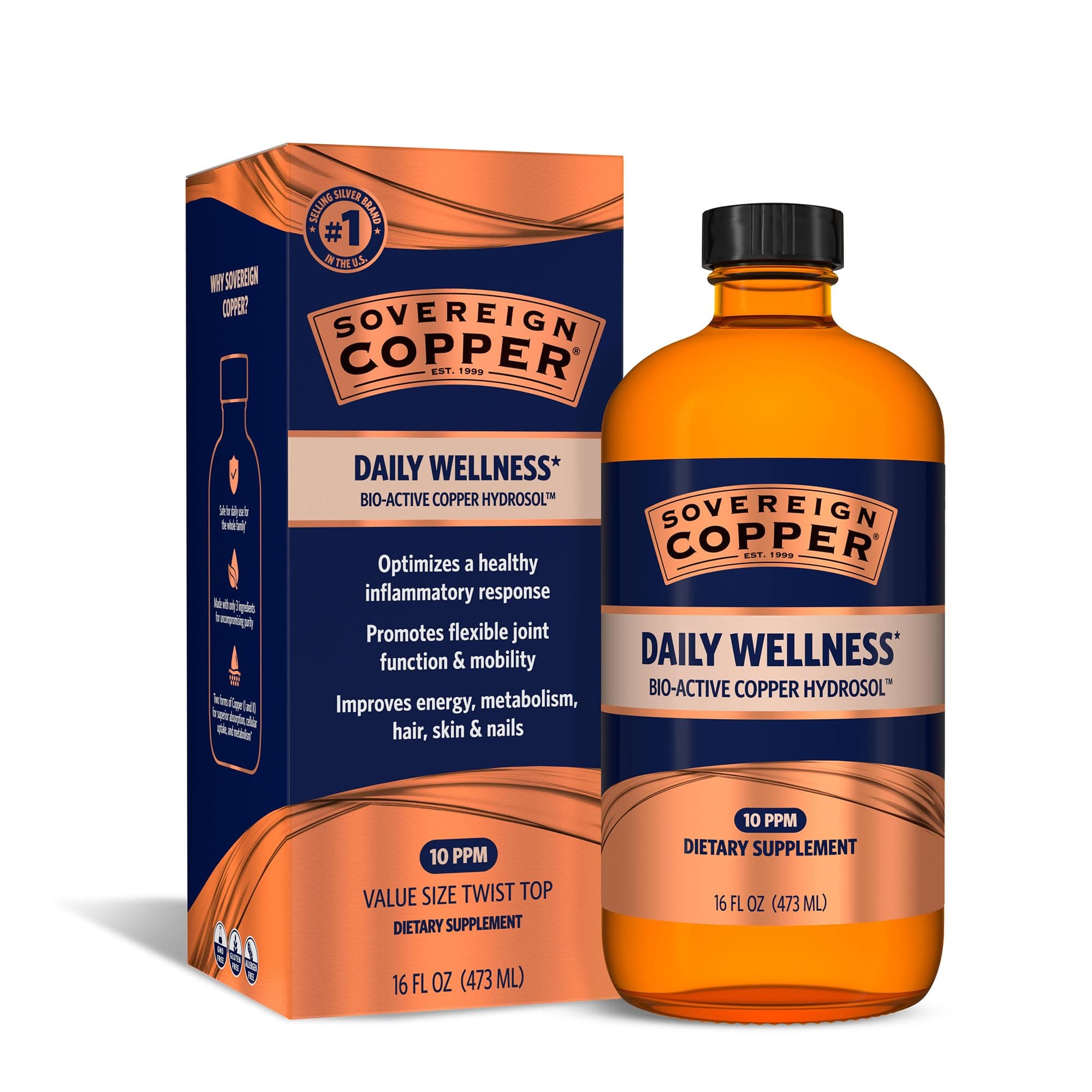 Bio-Active Copper Hydrosol, Daily+ 4-in-1 Wellness Supplement for Joint, Bone, Hair, Skin and Nails, Cardiovascular Health, Energy and Metabolic Health Support, 16 fl oz (473mL)