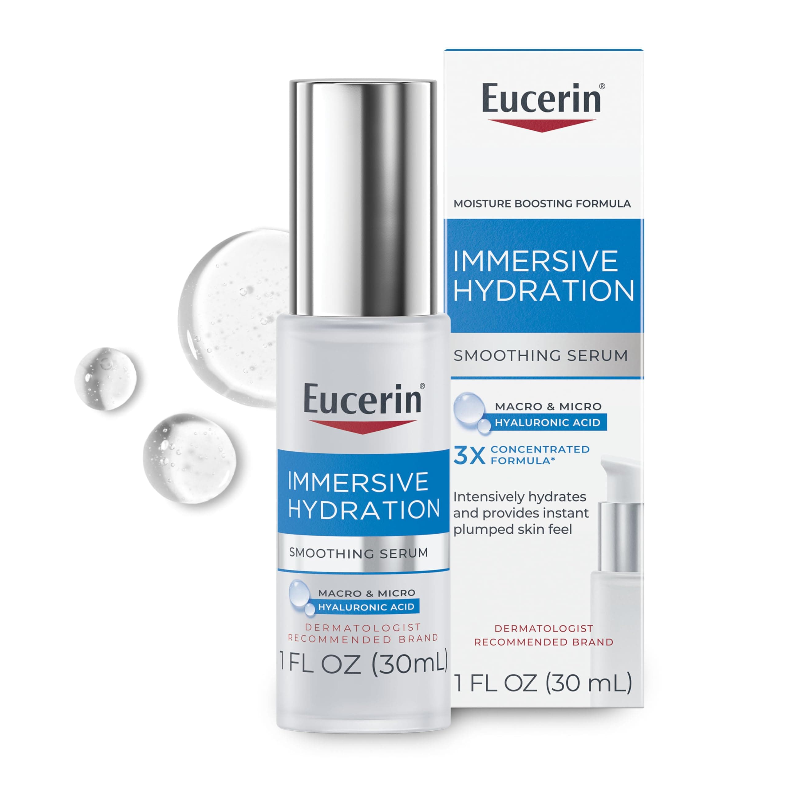 Eucerin Face Immersive Hydration Moisture Boost Face Serum, Ultra-Lightweight Hyaluronic Acid Serum Improves the Look of Fine Lines and Wrinkles, Facial Moisturizer for All Skin Types, 1 Fl Oz Bottle