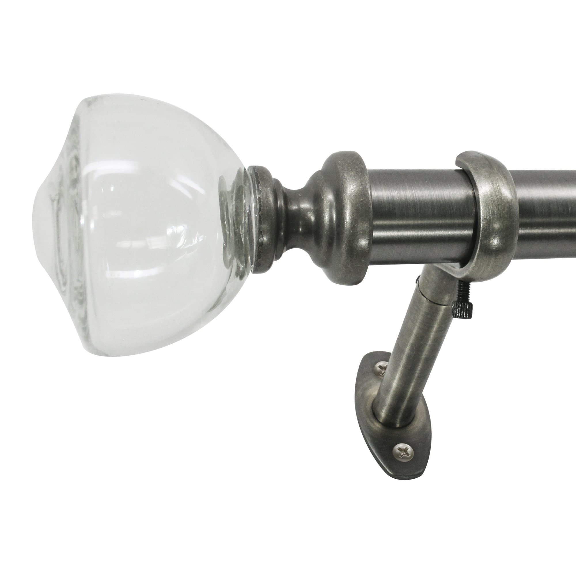 Beme International 22 Park West 1-Inch Glass Urn Telescoping Drapery Rod Set, 36 to 72-Inch, Light Pewter