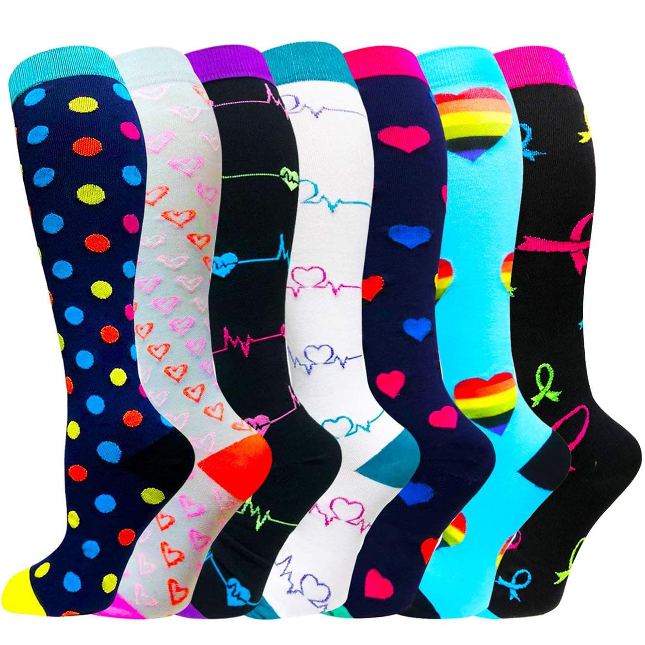 ACTINPUT Compression Socks for Women Men Stockings, (7 pair) Best Graduated Athletic Fit for Running, Nurses, Shin Splints, Flight, Travel,Edema