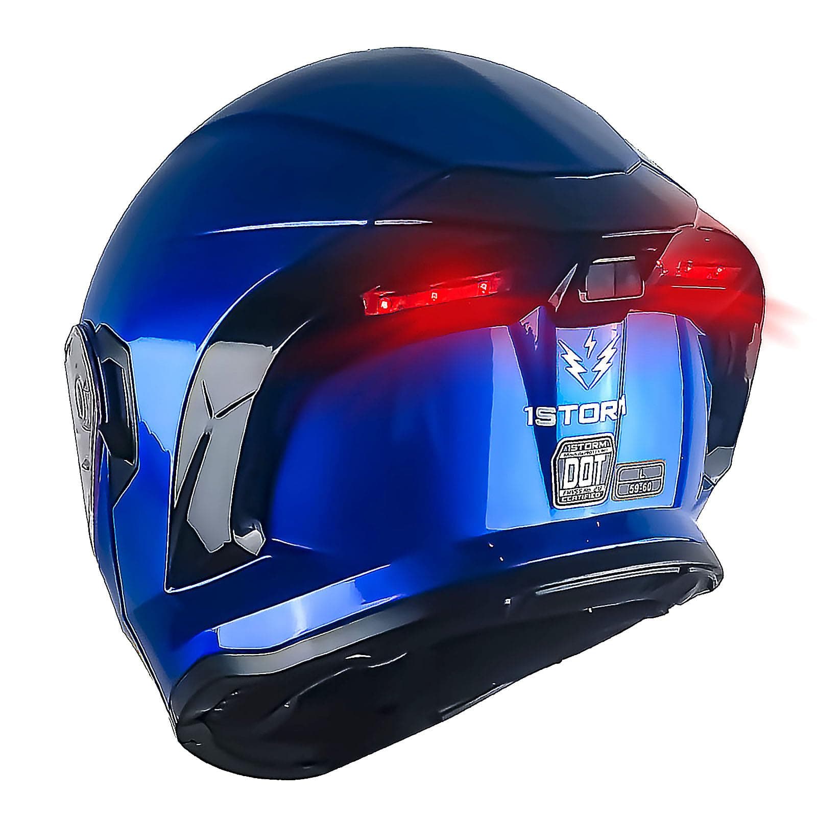 1Storm New Motorcycle Bike Modular Full Face Helmet Dual Visor Sun Shield with Rechargeable LED Tail Light: LED-X90 Glossy Blue