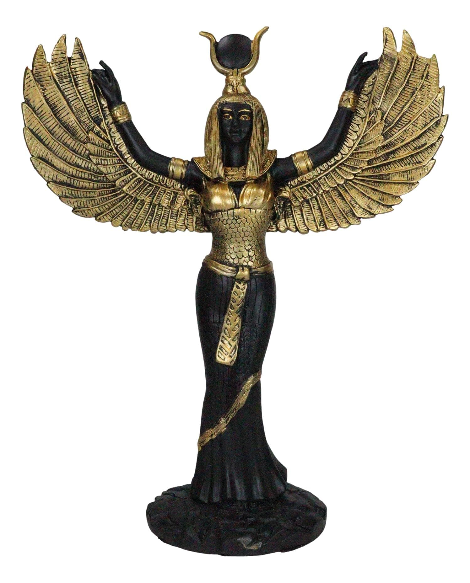 Ebros Gift Egyptian Goddess Ra with Open Wings Statue 12" Tall Deity of Motherhood Magic Wisdom and Nature Home Decorative Sculpture Gods of Egypt Accent (Black and Gold)