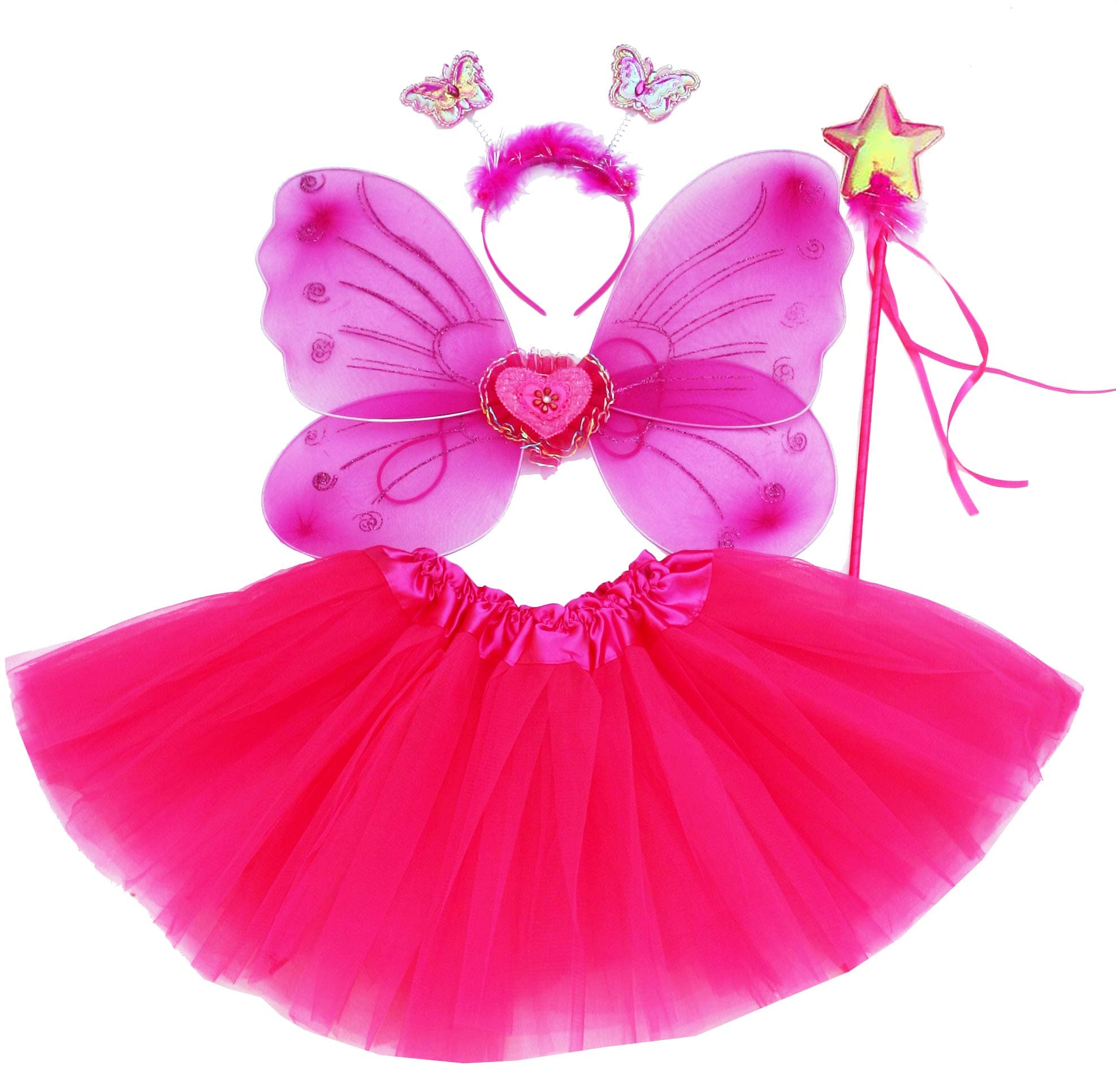 Fun Play Fairy Dressing up Costume for Girls – Butterfly Fairy Wings, Tutu, Magic Wand,Headband Costume Set for 3-8 Years