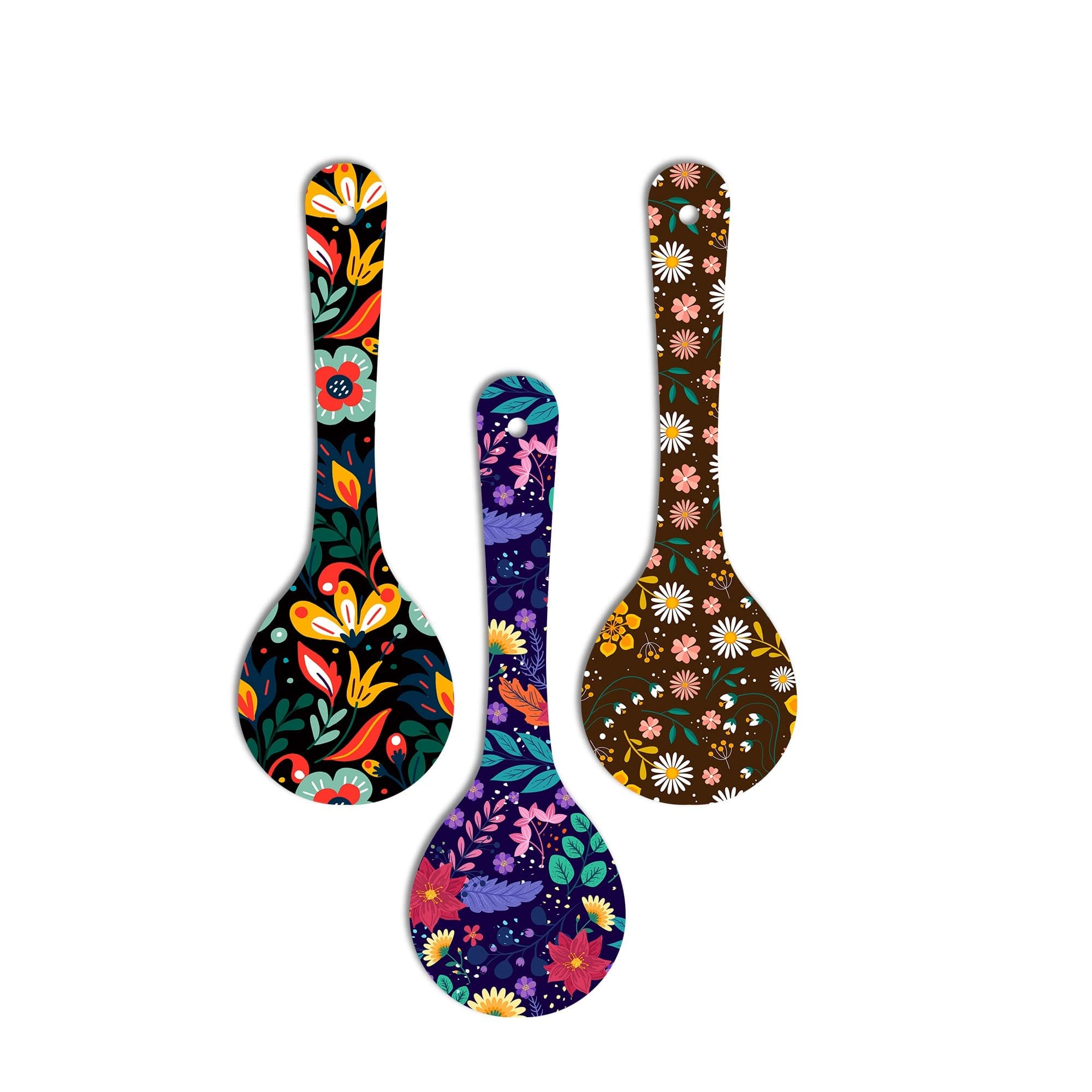 ArtvibesMadhubani Art Wooden Wall Hanger Set Of 3, Length 13 Inches Height 20 Inches, Contemporary Traditional Style, Multicolor, Wall Mount, Ready To Hang