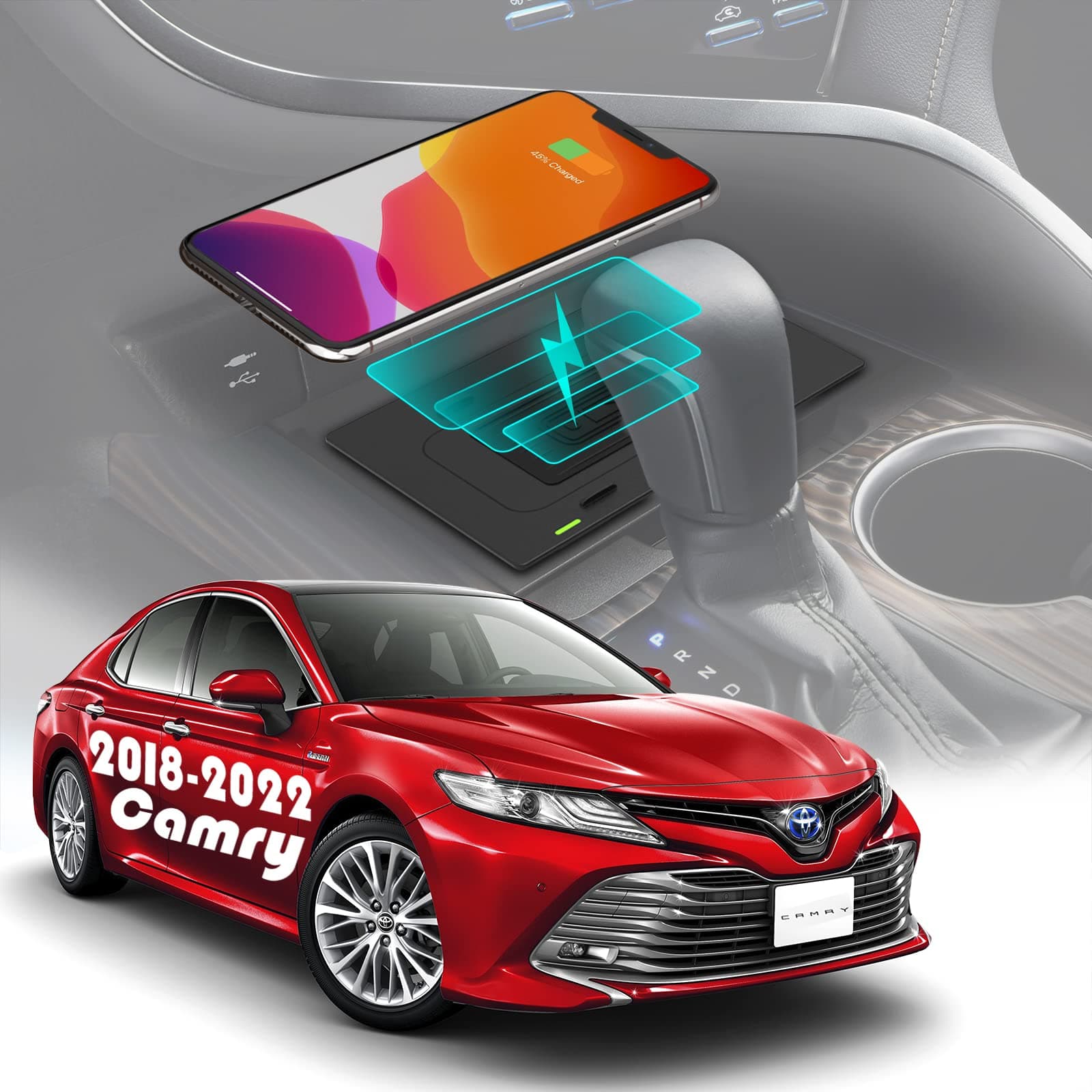 CarQiWirelessWireless Charger for Toyota Camry Accessories 2018 2019 2020 2021 2022 2023 2024, Wireless Phone Charging Pad Tray for Camry XSE SE TRD LE XLE Hybrid Nightshade Car Interior Body Parts