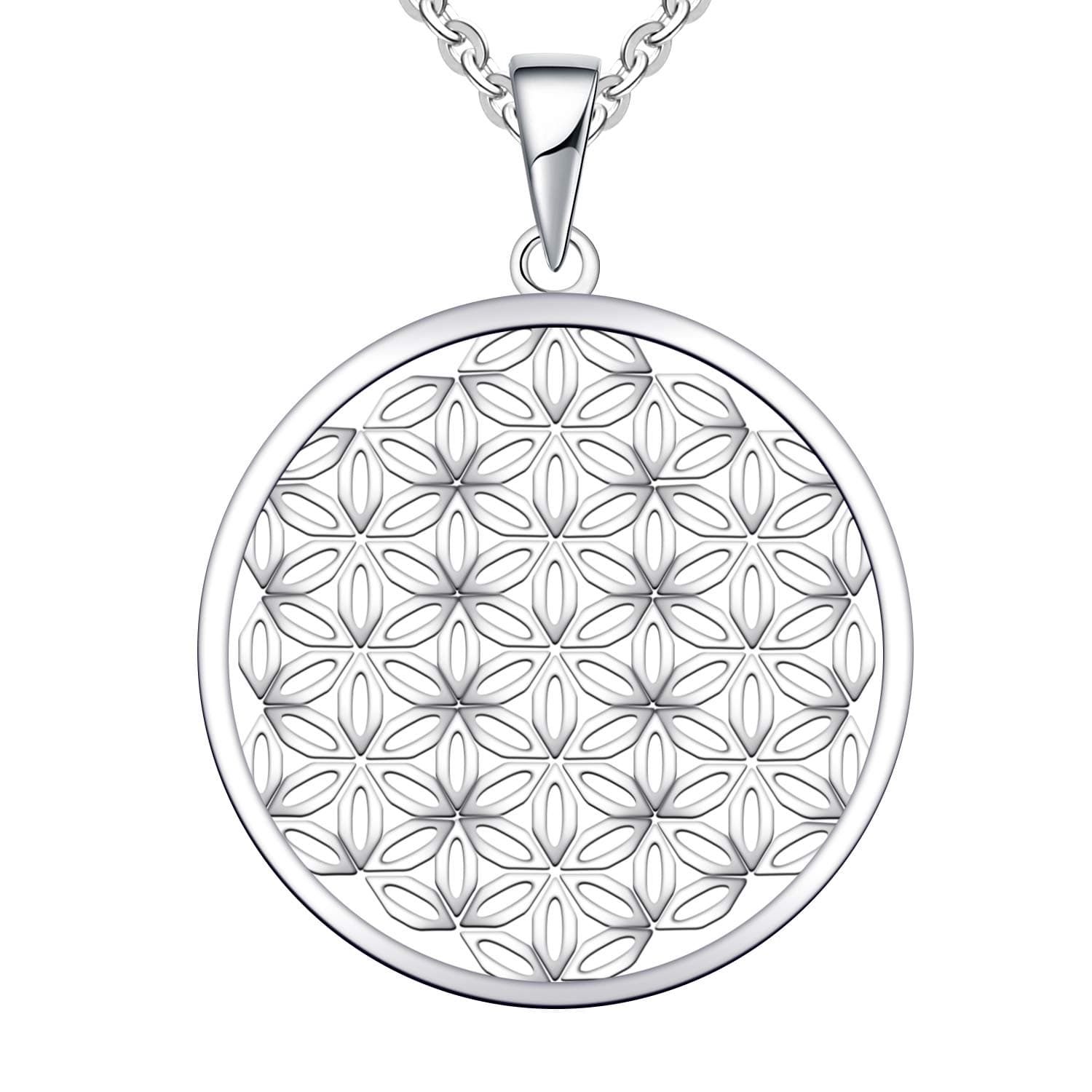 JO WISDOMFlower of Life Necklace,925 Sterling Silver Family Coin Pendant Necklace
