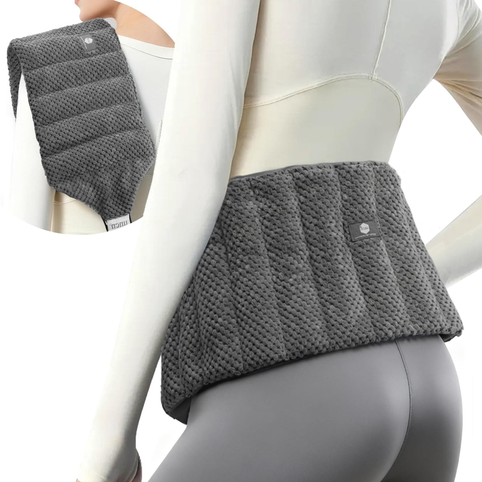 uncn Large Microwave Heating Pad for Lower Back Pain Relief 30X7.5in Heated Neck and Shoulder Wrap Microwavable Heat Packs for Cramps, Menstrual, Lumbar, Muscle Spasms Heated Waist Cordless Belt