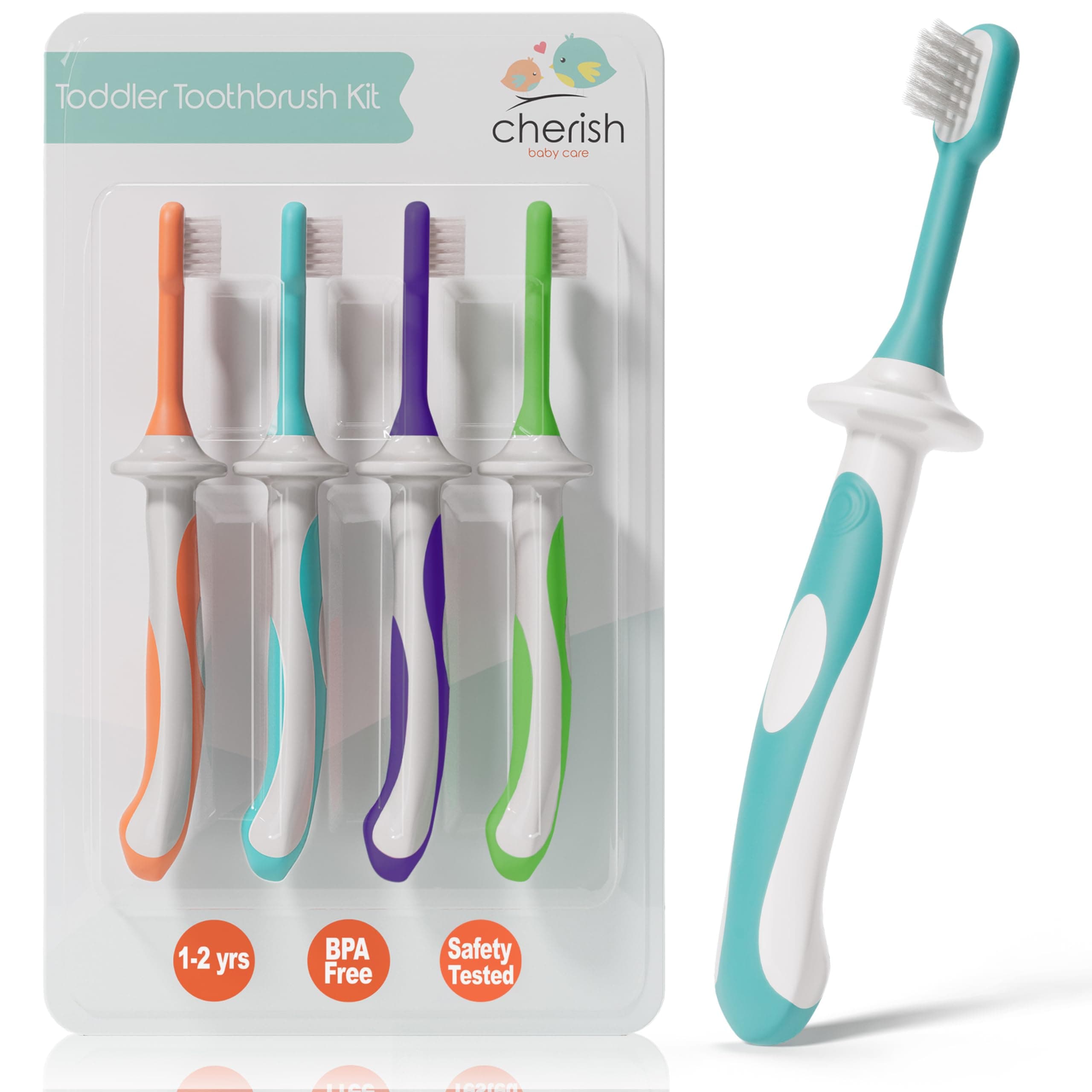 Toddler Toothbrushes 1-2 Years (4-Pack) - BPA-Free & Safety-Tested Kids Toothbrush Kit, Designed by a Pediatric Dentist, Soft-Grip Toothbrush for Kids, My First Toothbrush Set