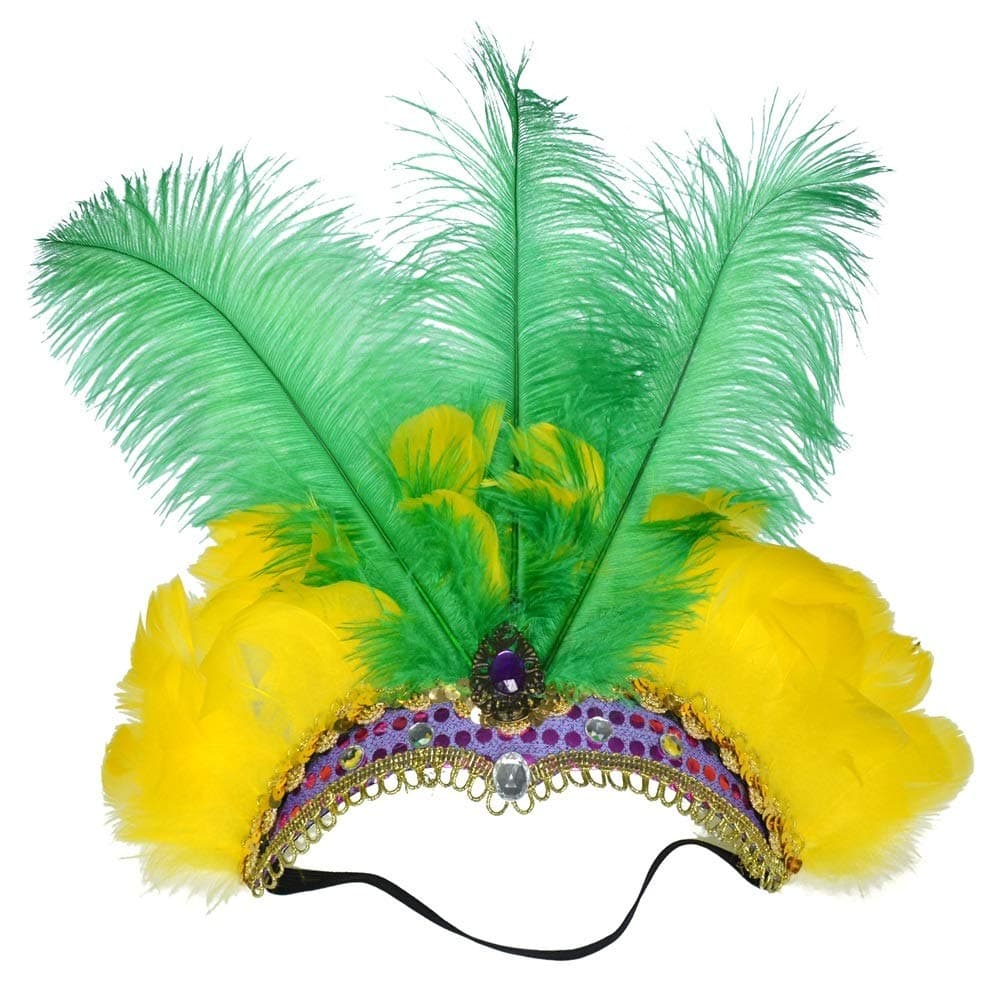 Qian Mei Jia Cleopatra Belly Dance Handmade Custom Acrylic Diamond Ostrich Feather Headdress Elastic Band Perform Hair Hoop Headwear