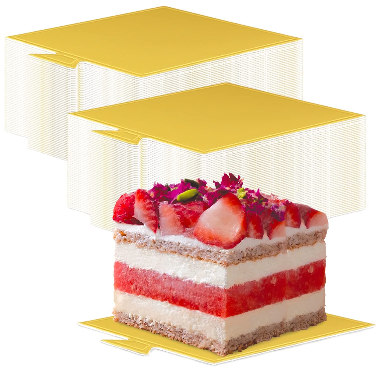 200 Pcs Mini Cake Boards, Golden Mousse Boards Mini Cupcake Bases Paper Board Cupcake Dessert Displays Tray Dessert Pastry Base - Grease Proof (Square Cake Board)