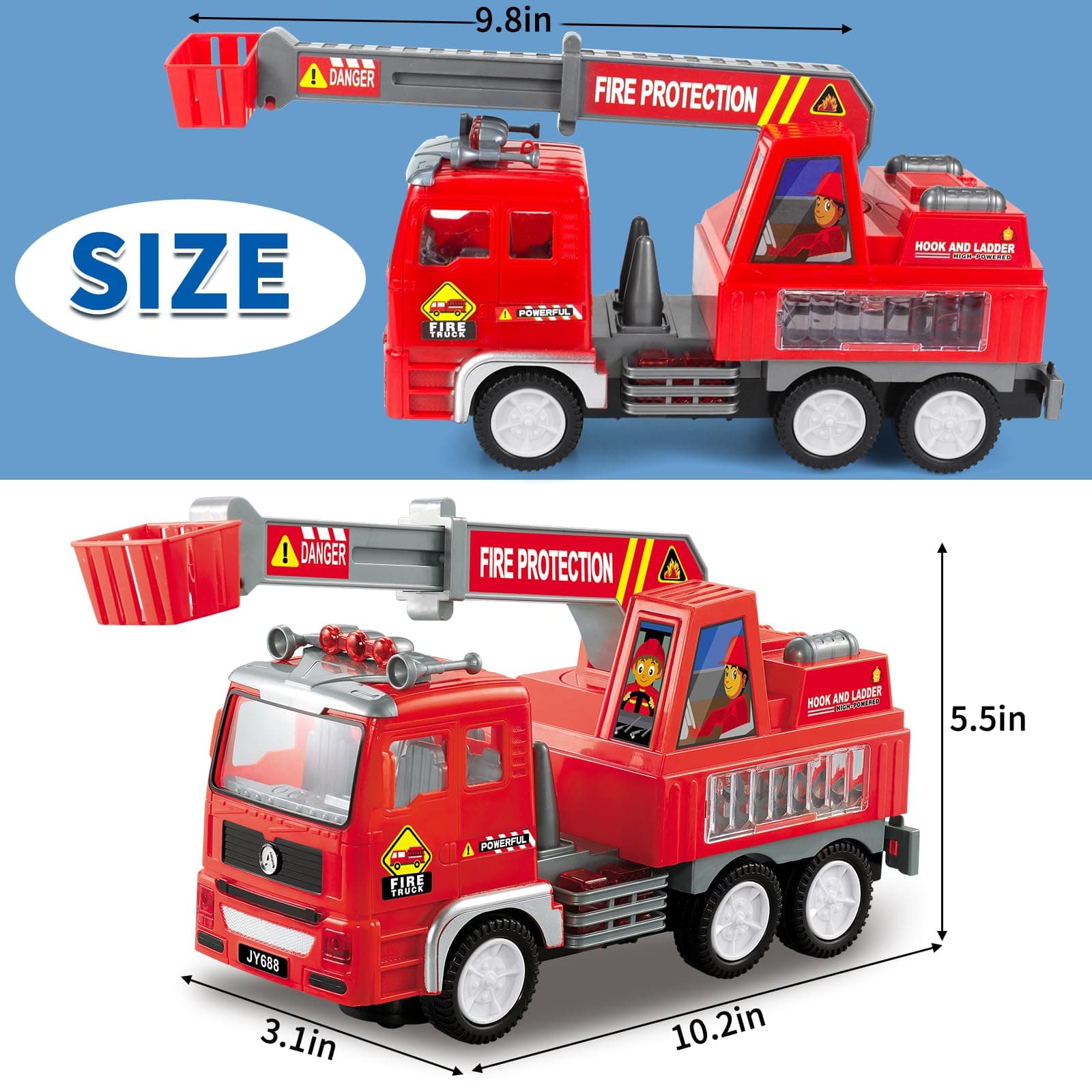 Fire Truck Car Toy for Toddler Kids Girls Boys 3+ Birthday Gift, Kids' Play Trucks with 4D Lights & Music- Automatic Bump Go Technology - Electric Universal Ladder Car