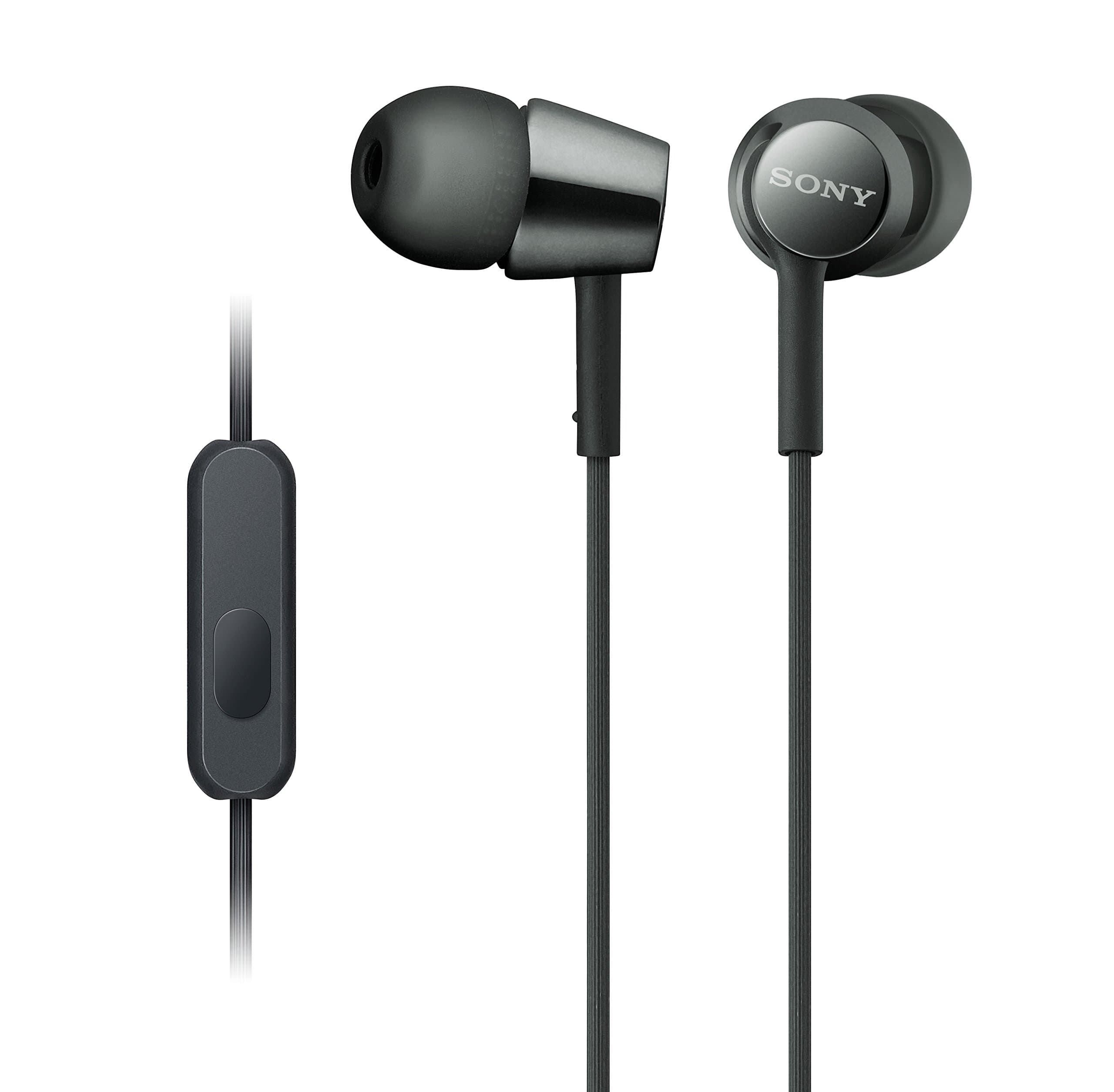 MDREX155AP in-Ear Earbud Headphones/Headset with mic for Phone Call, Black (MDR-EX155AP/B)